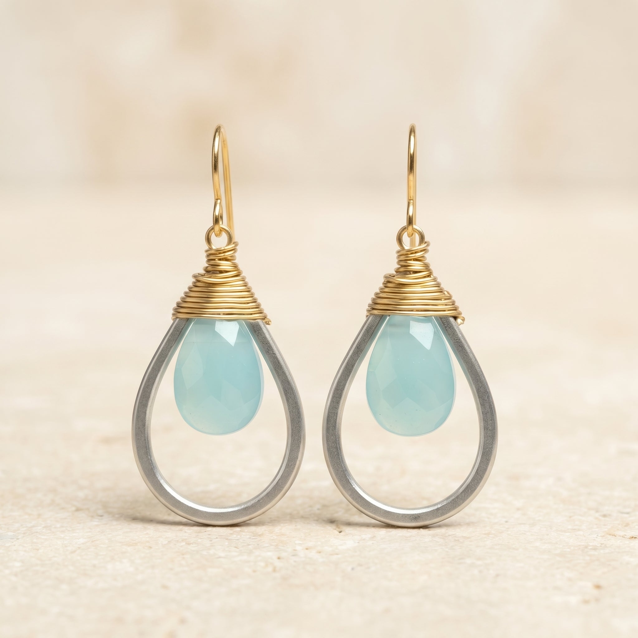 Aqua Chalcedony Teardrop Earring