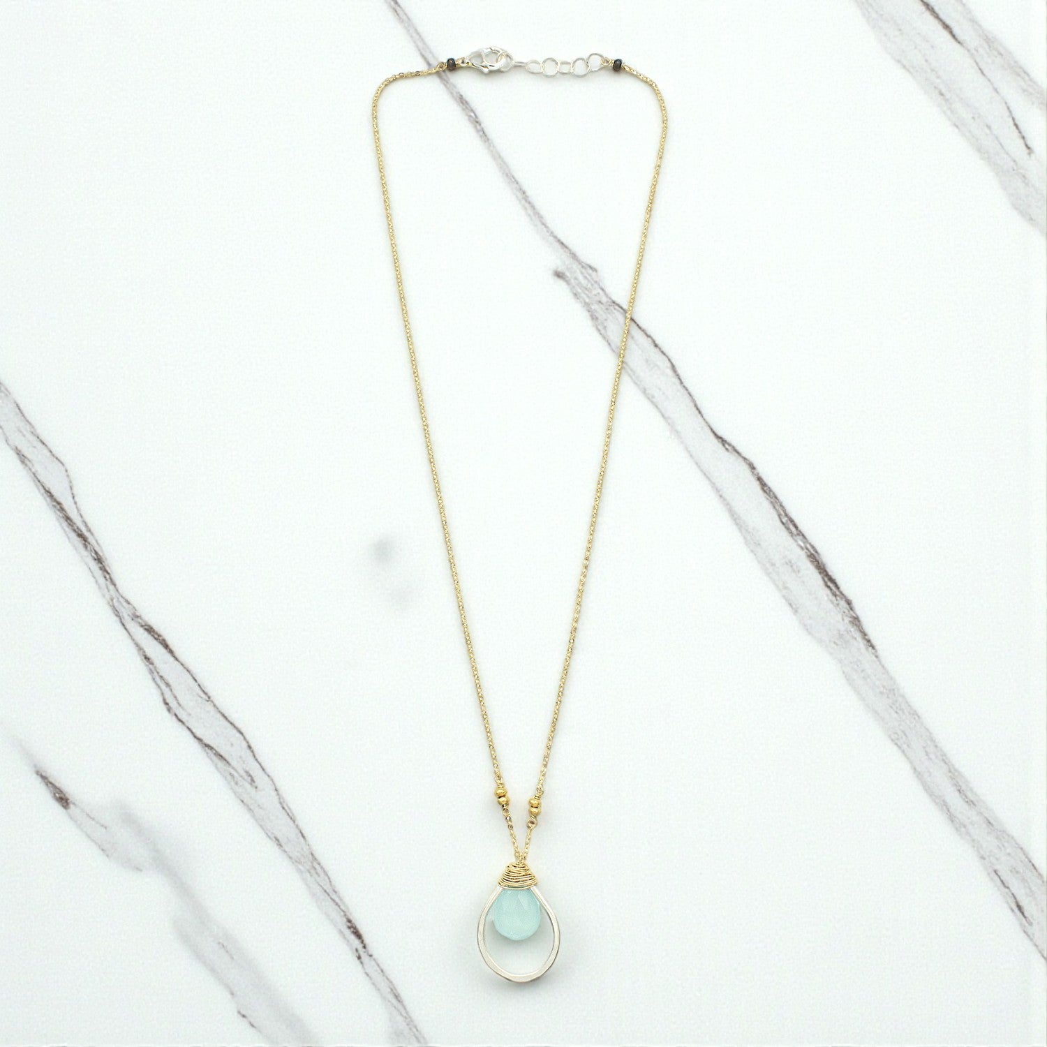 Aqua Chalcedony Teardrop Necklace
