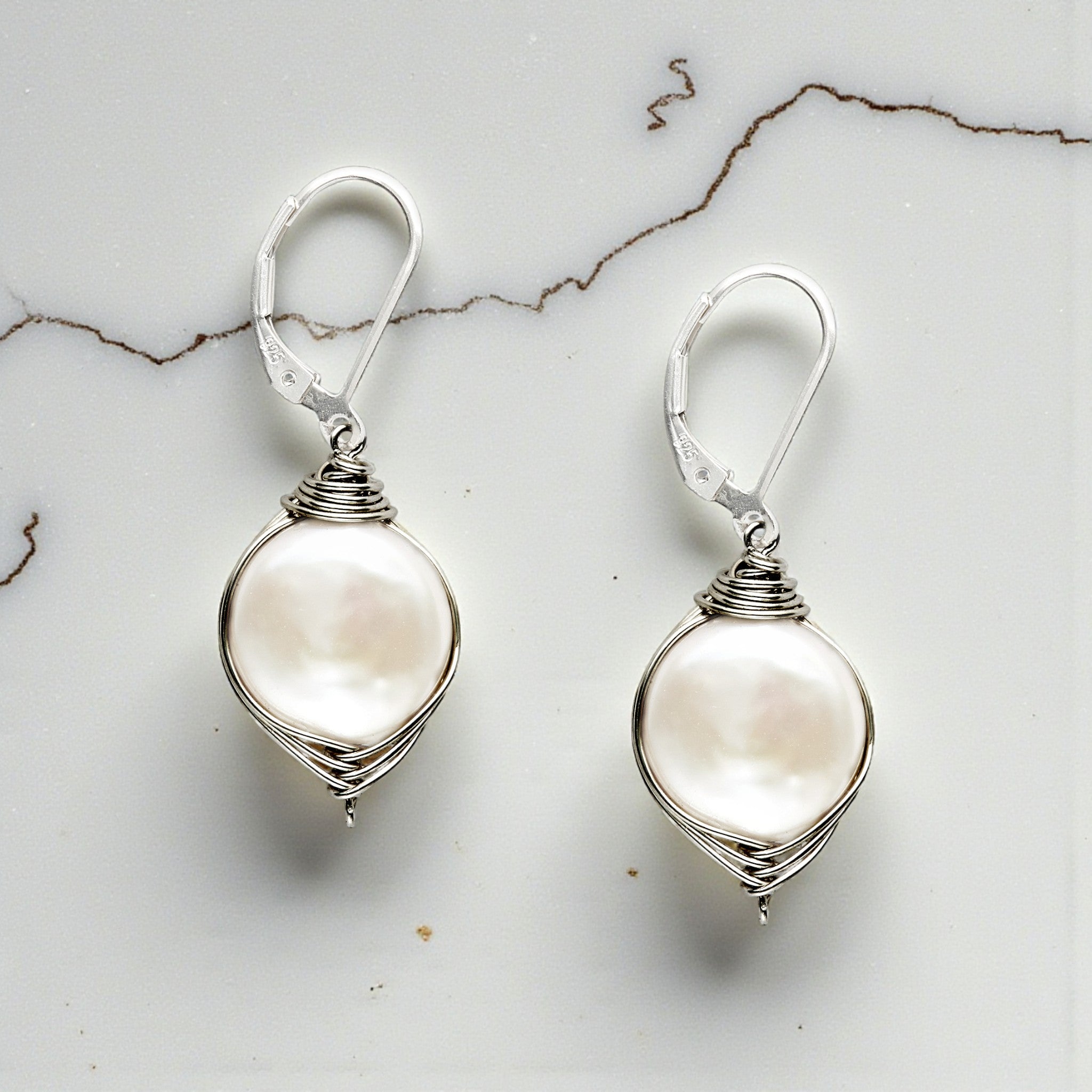 Oxidized Wrapped Pearl Earring