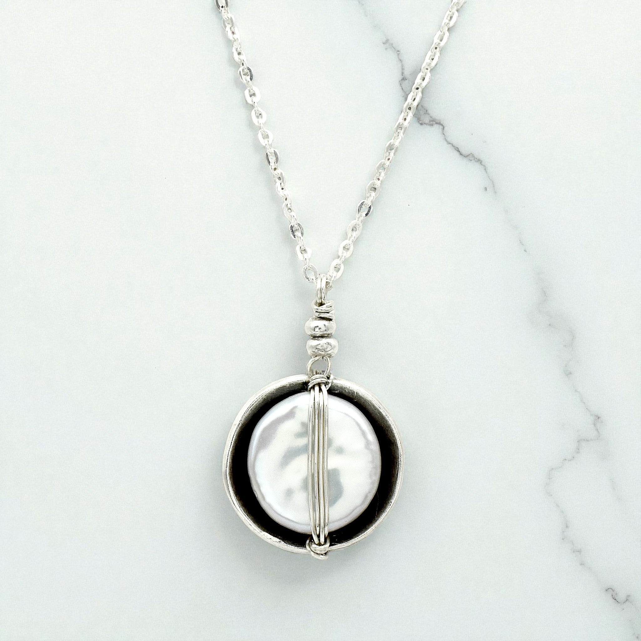 Sterling Cupped Pearl Necklace