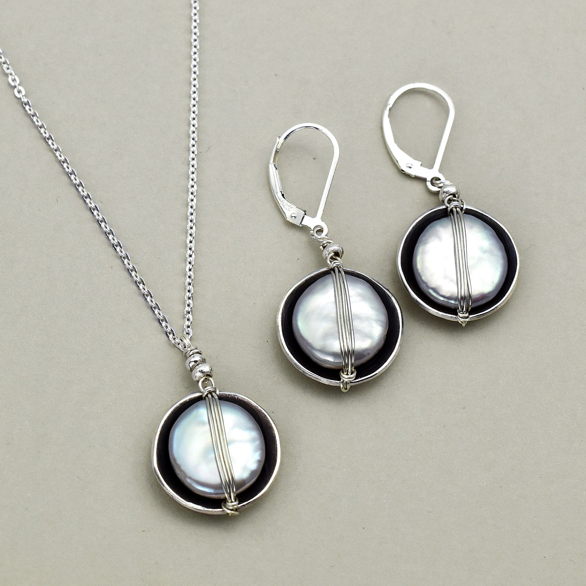 Sterling Cupped Pearl Necklace