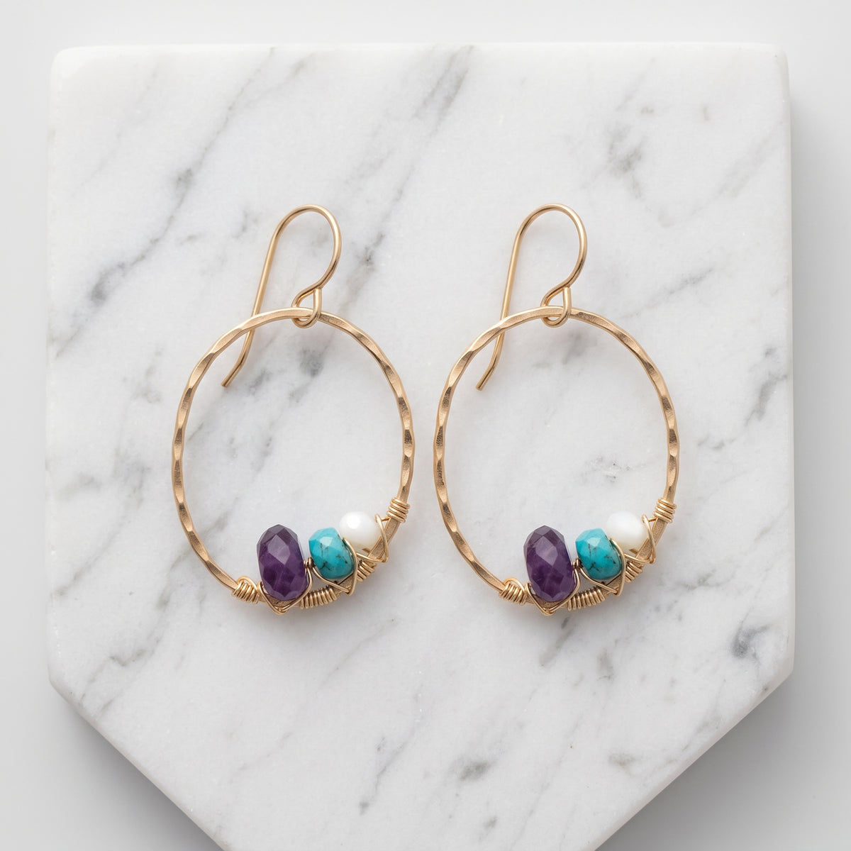 Amethyst Turquoise Pearl Hoop Earrings