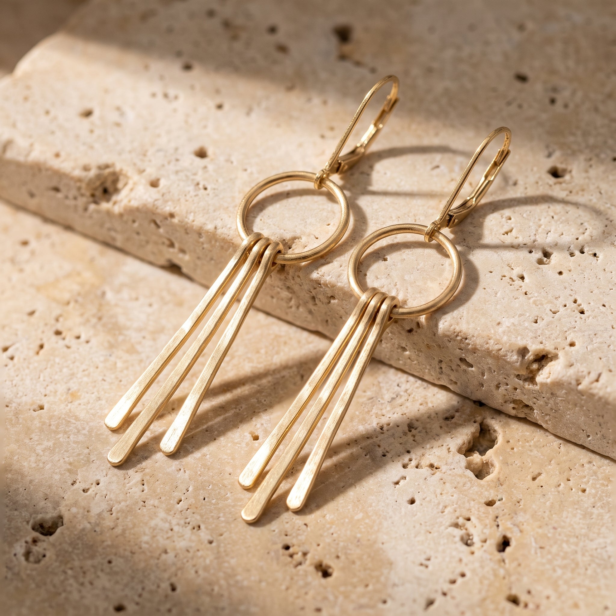 Gold Circle Fringe Drop Earrings
