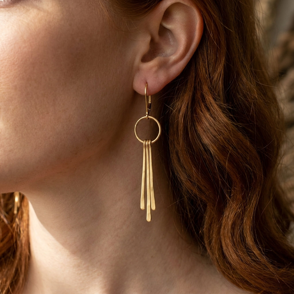 Gold Circle Fringe Drop Earrings
