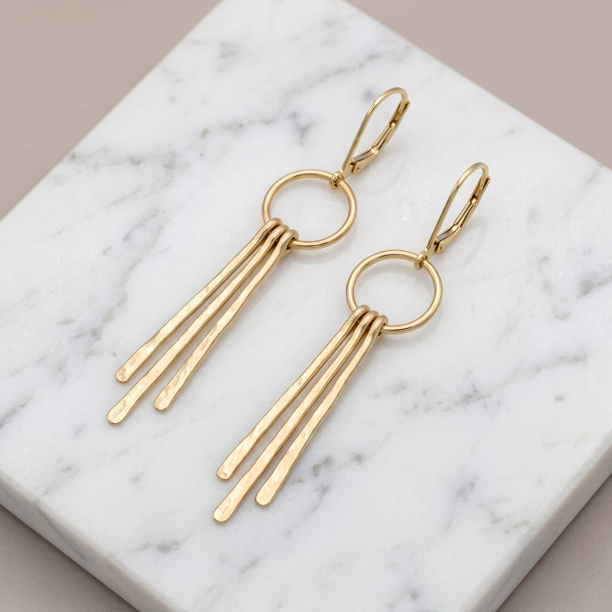 Gold Circle Fringe Drop Earrings