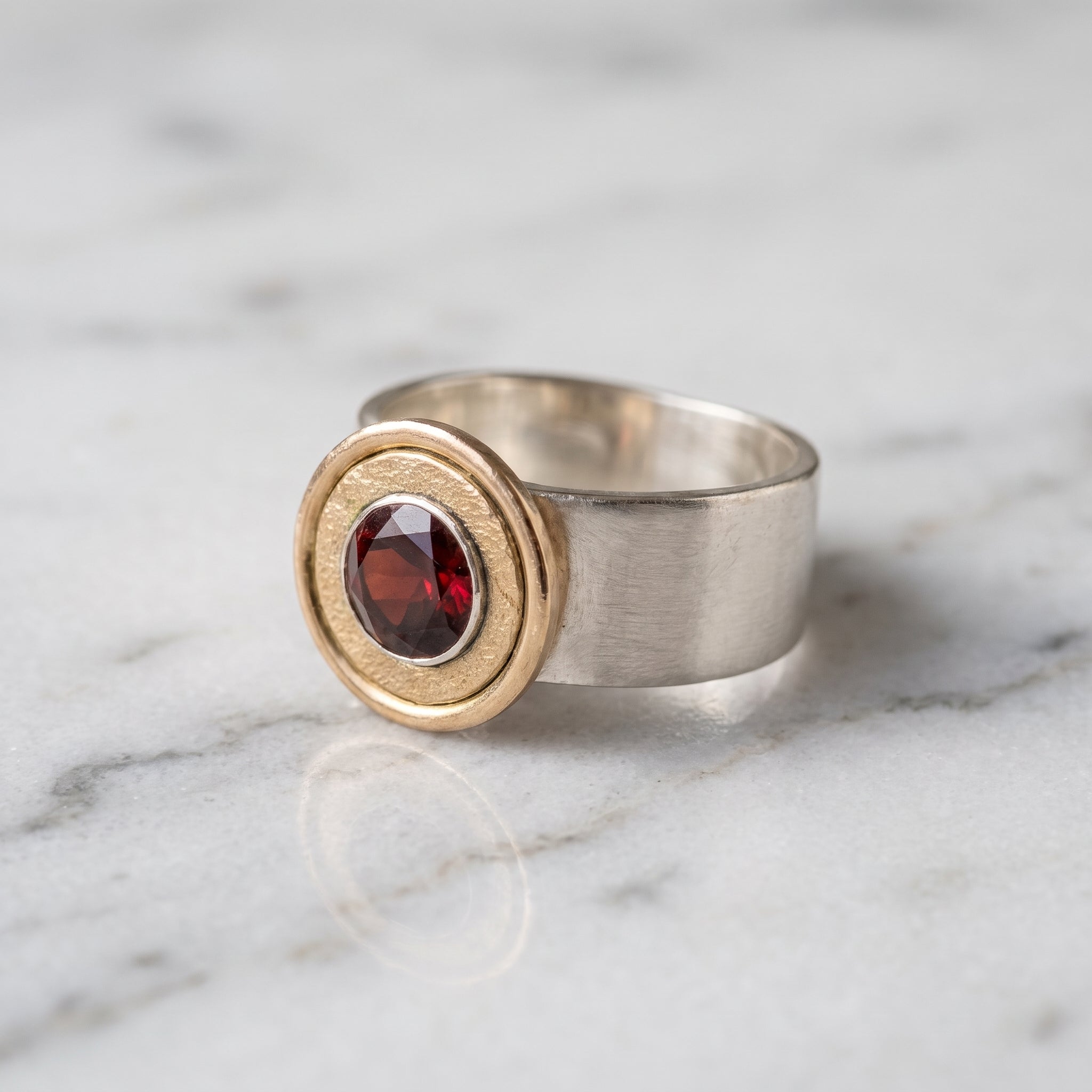 Textured Halo Garnet Ring