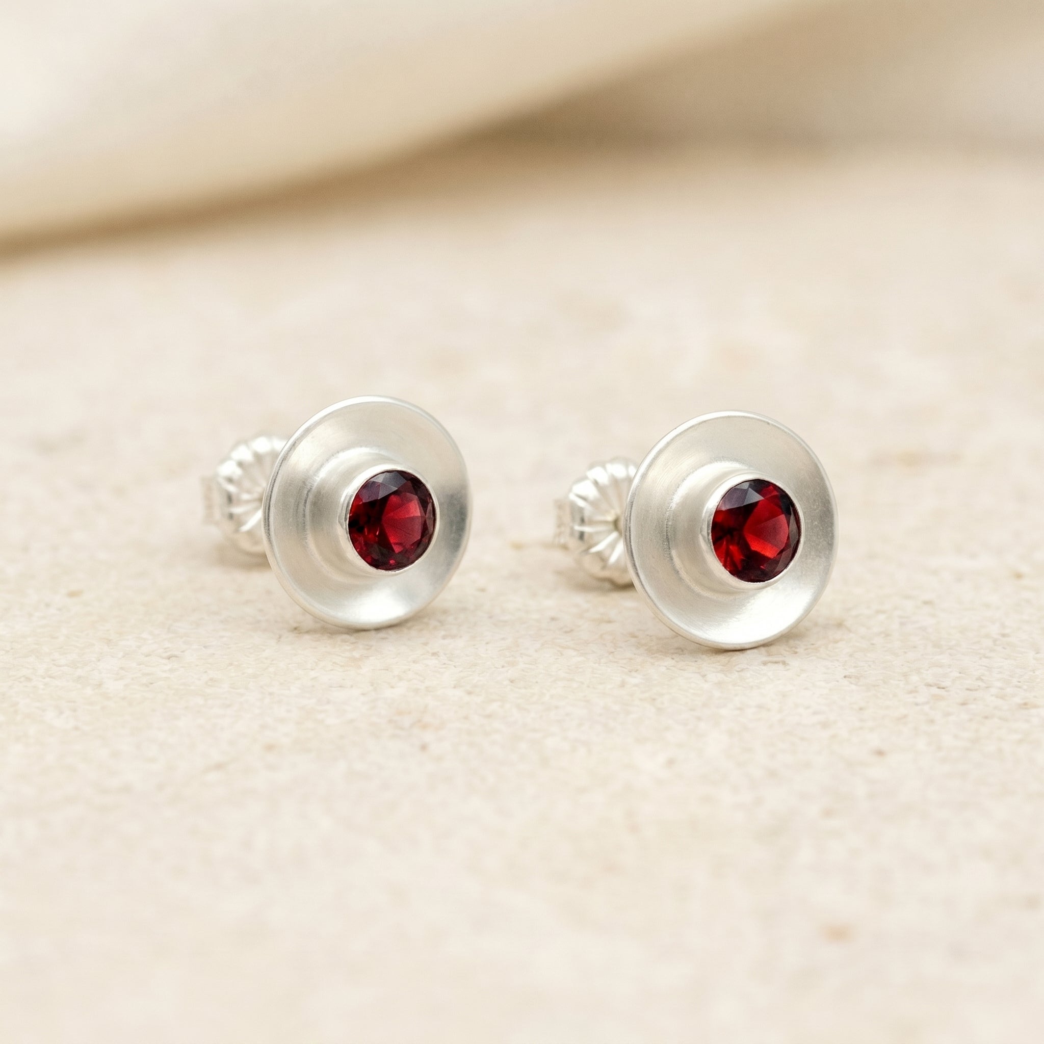 Garnet Cup Stud Earrings