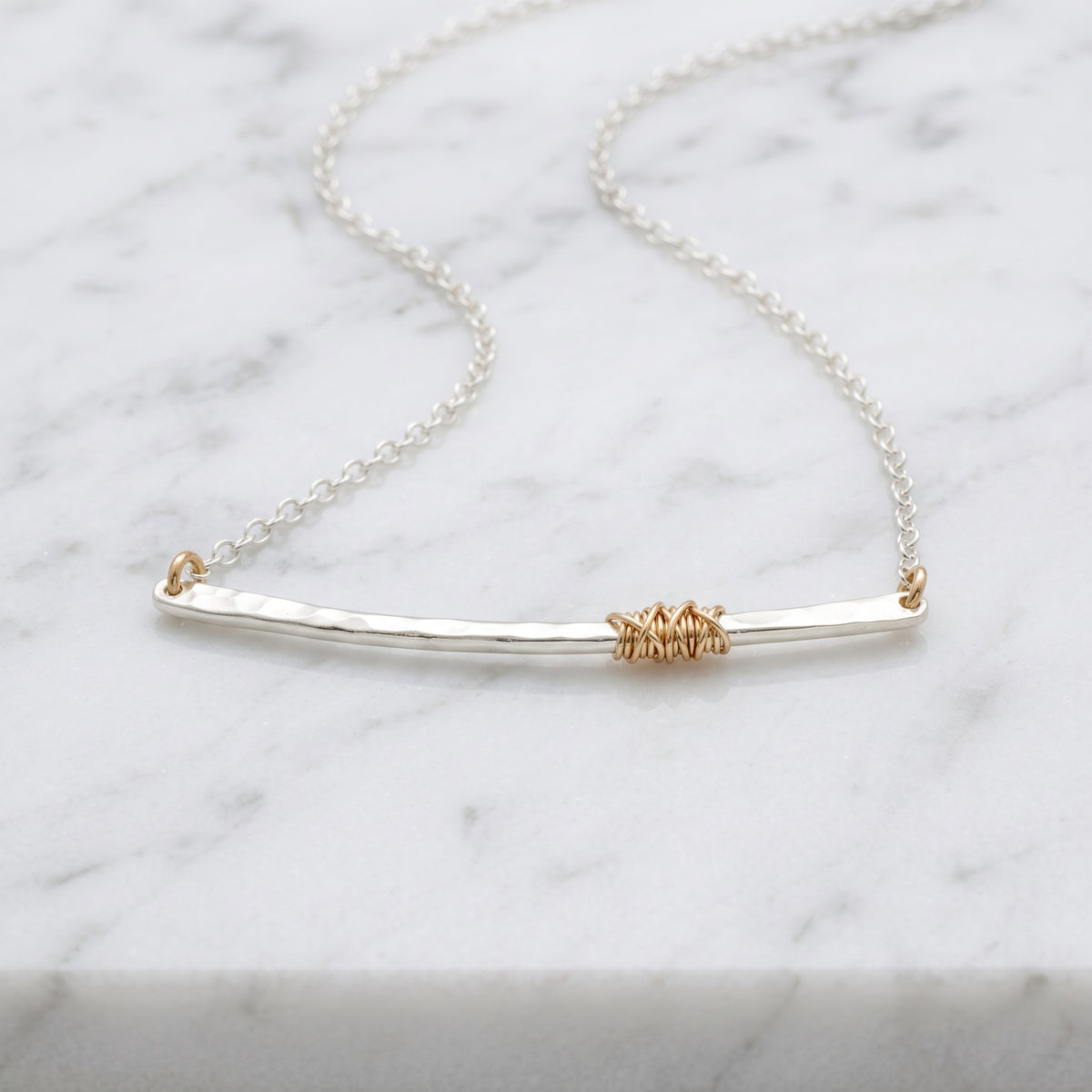Mixed Metal Wrapped Bar Necklace