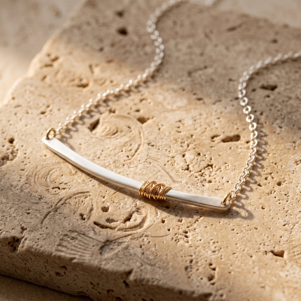 Mixed Metal Wrapped Bar Necklace