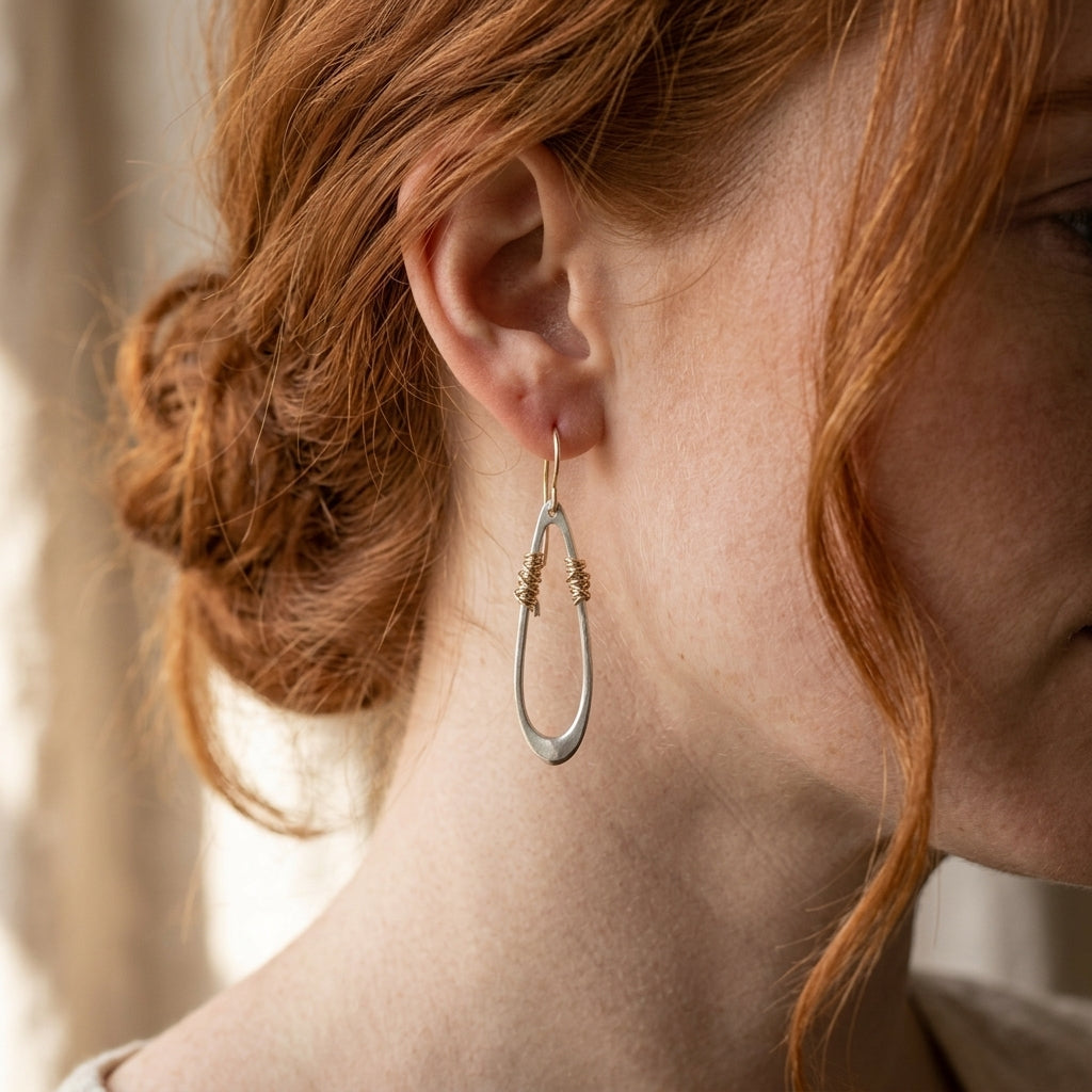 Mixed Metal Open Teardrop Earrings
