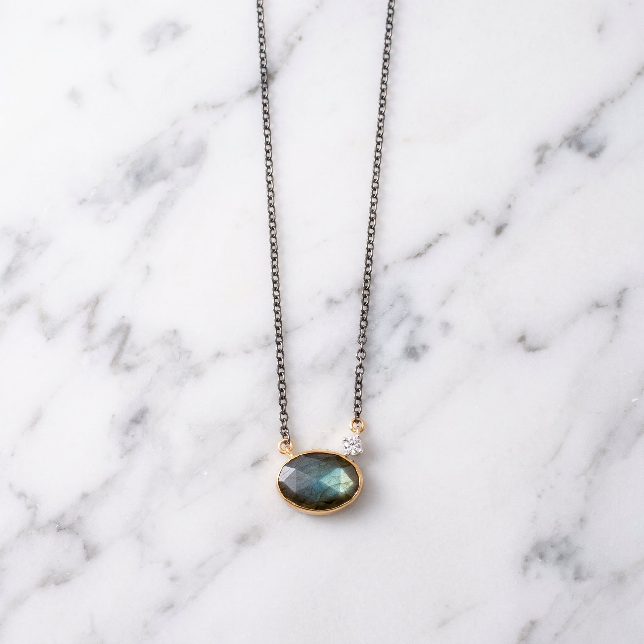 Oval Labradorite Diamond Accent Necklace