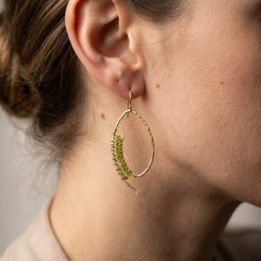 Peridot Wrapped Marquise Earrings