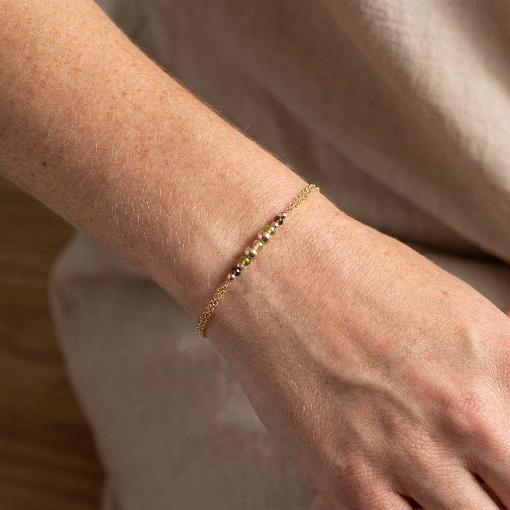 Peridot Smoky Quartz Gold Bead Bracelet