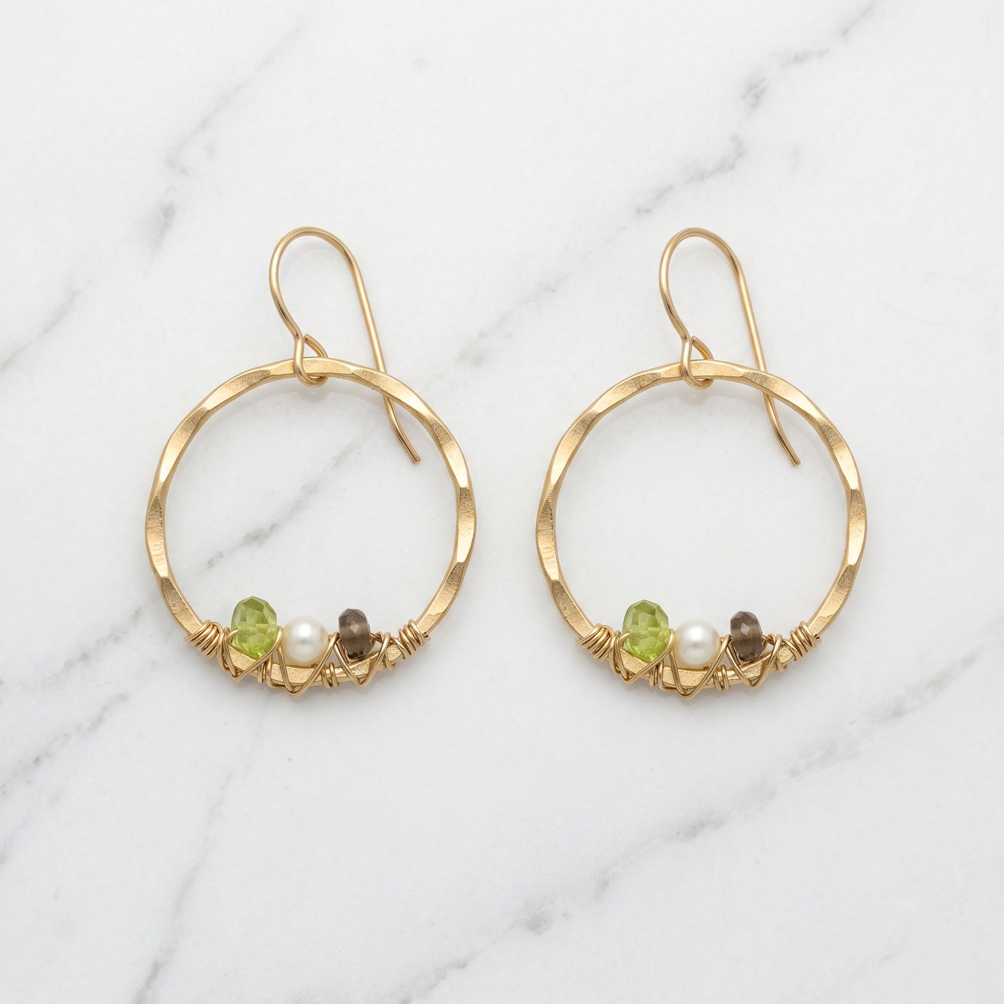 Peridot Pearl Smoky Quartz Hoop Earrings