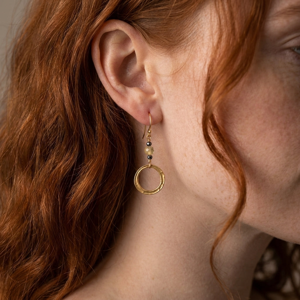 Pyrite Opal Circle Drop Earrings