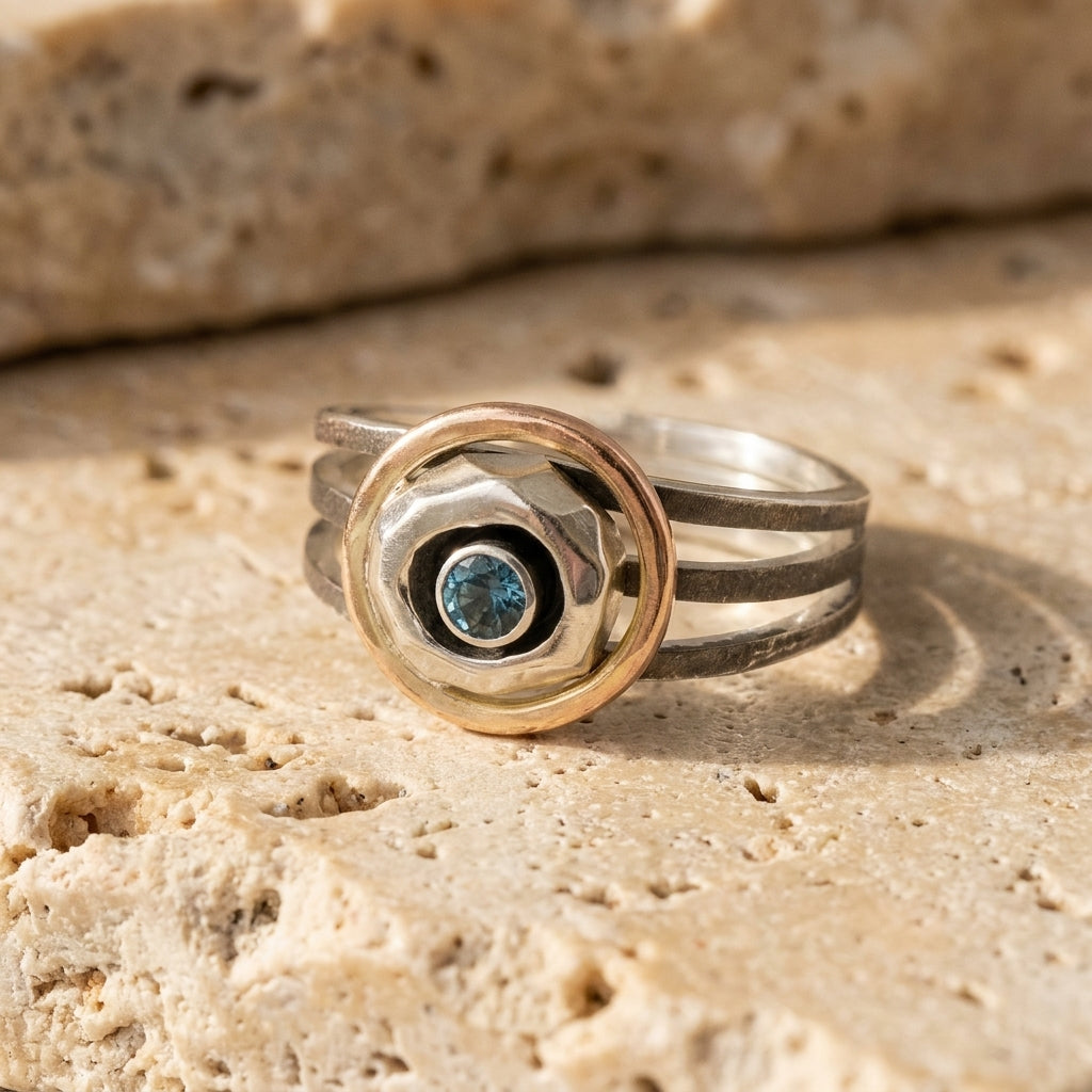 Layered Halo Topaz Multi-Band Ring