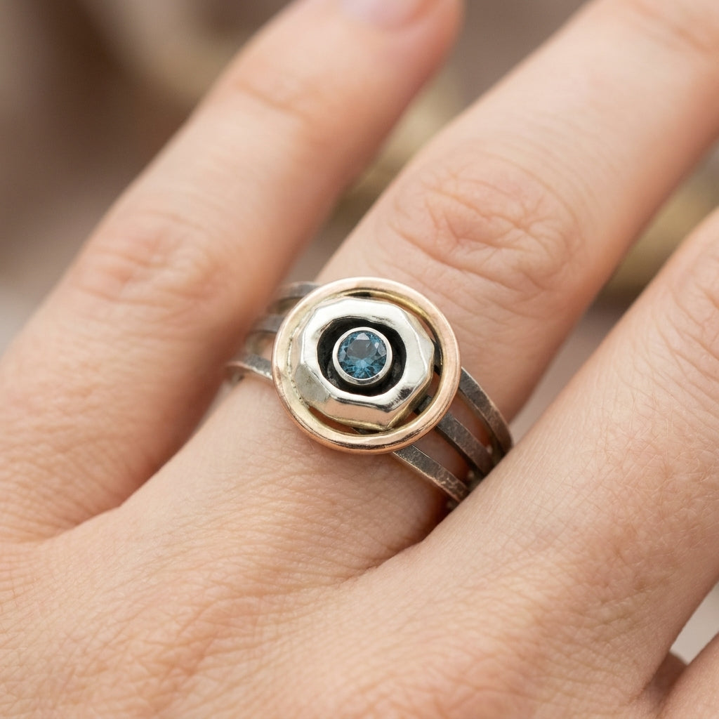 Layered Halo Topaz Multi-Band Ring
