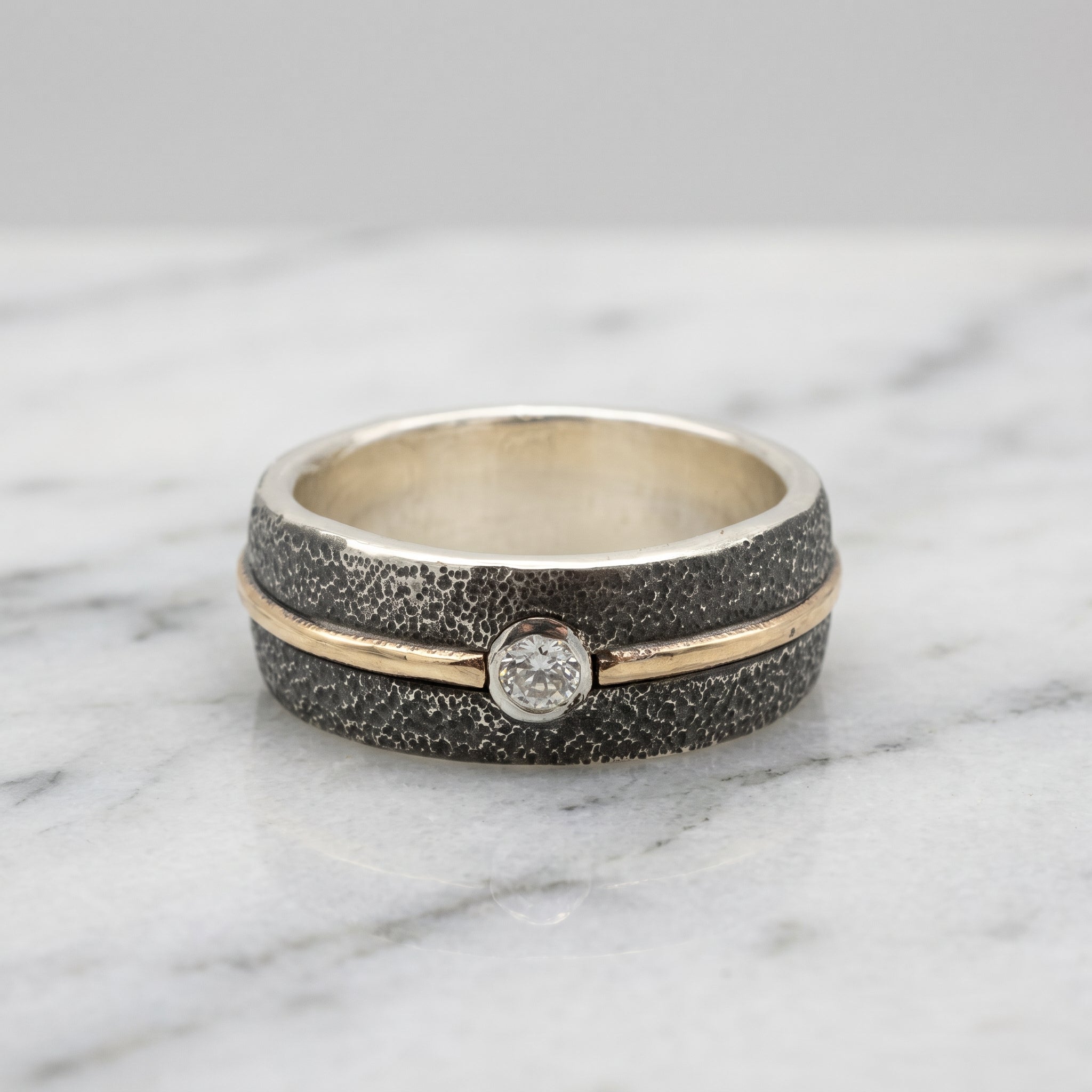 Gold Stripe Diamond Wide Band Ring
