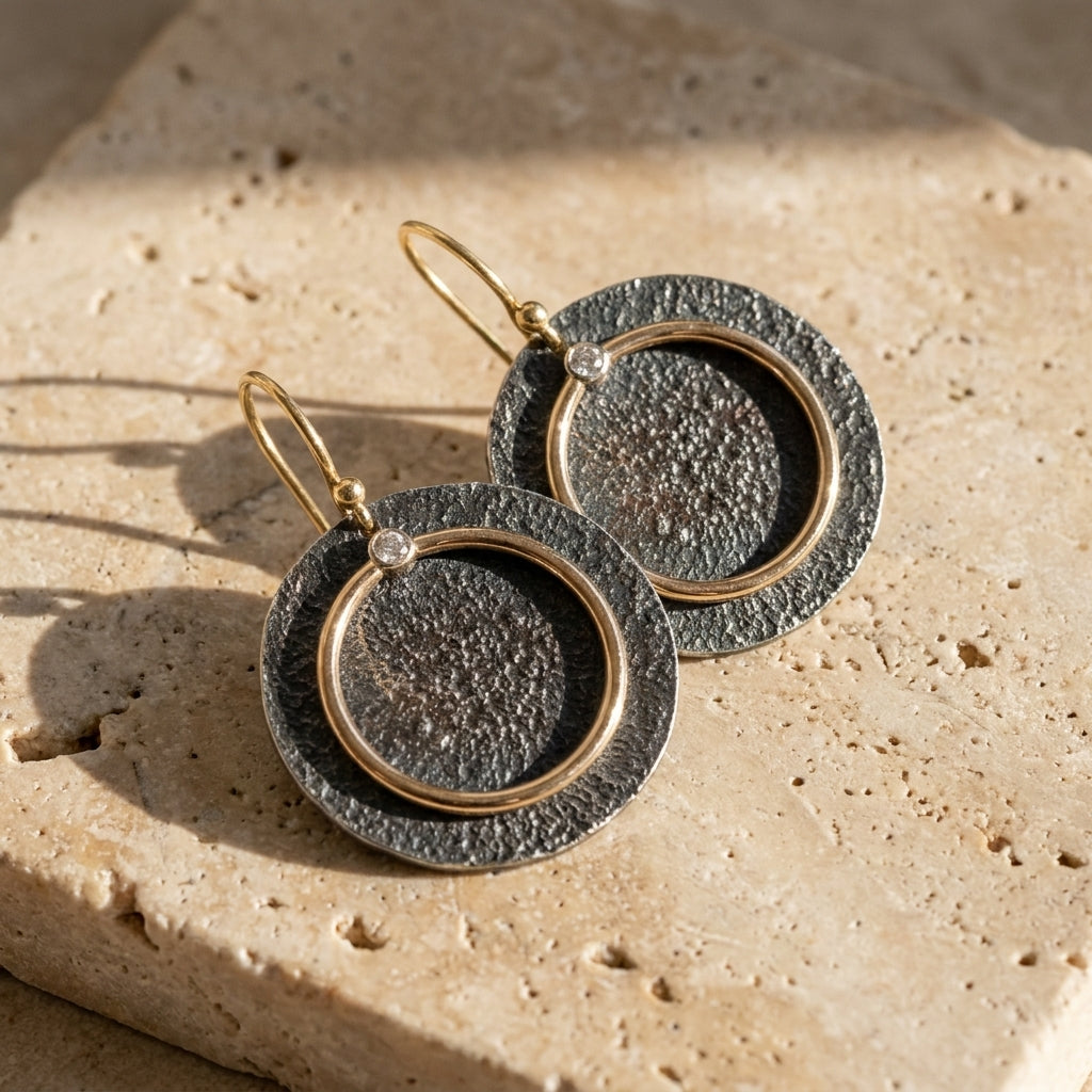 Ringed Disc Drop Earrings