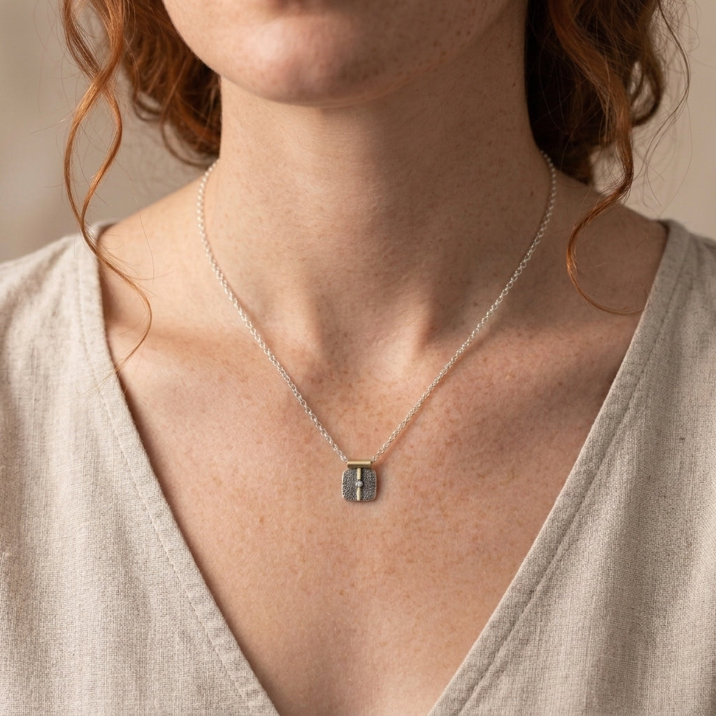 Divided Square Diamond Pendant Necklace