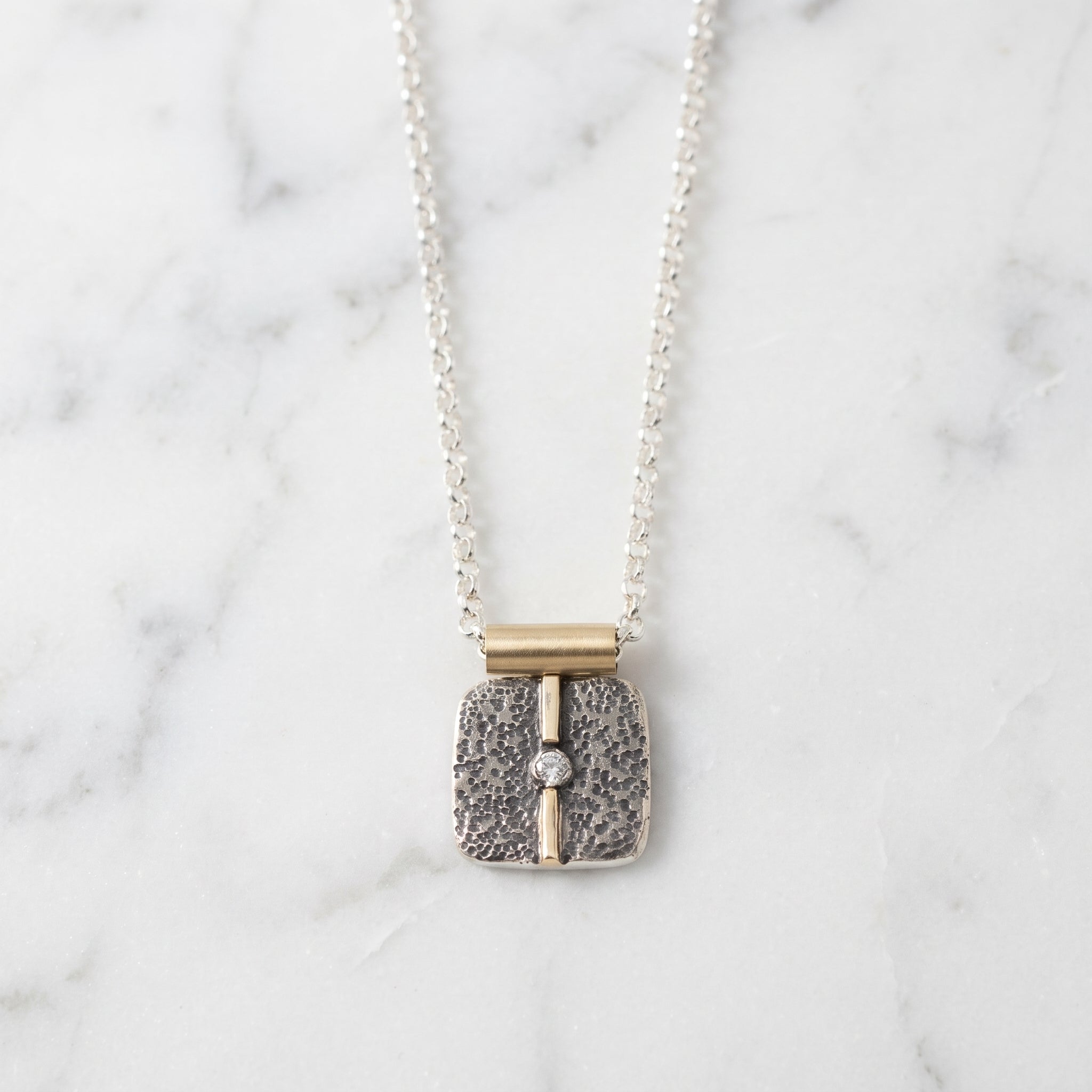 Divided Square Diamond Pendant Necklace