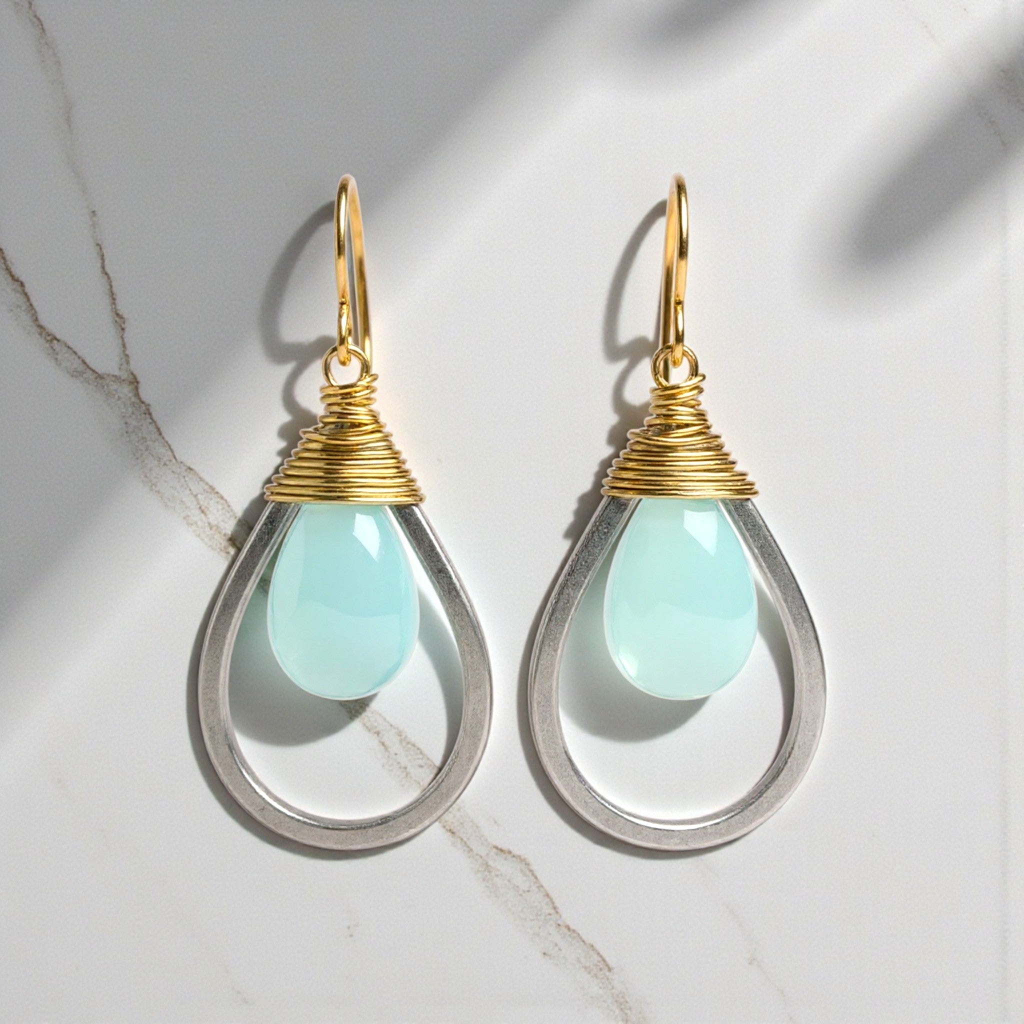Aqua Chalcedony Teardrop Earring - Earrings