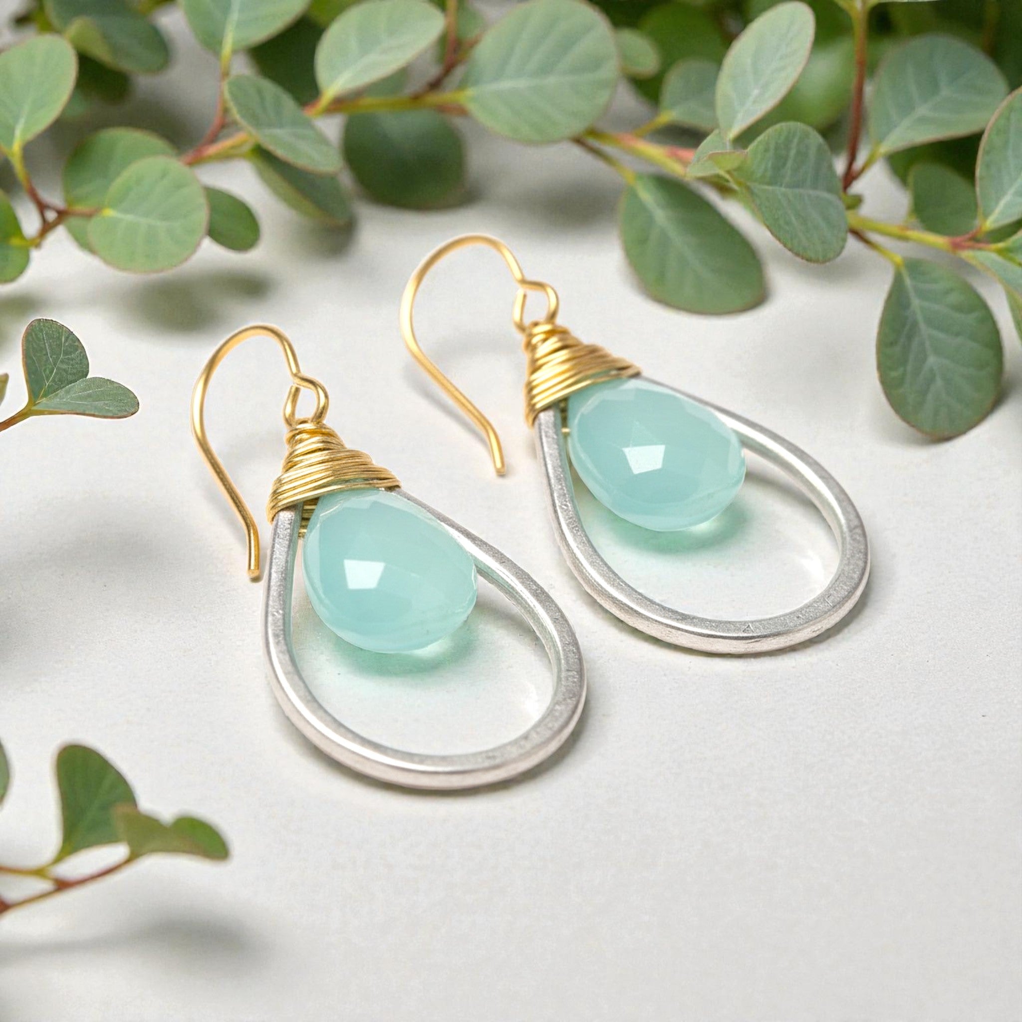 Aqua Chalcedony Teardrop Earring - Earrings