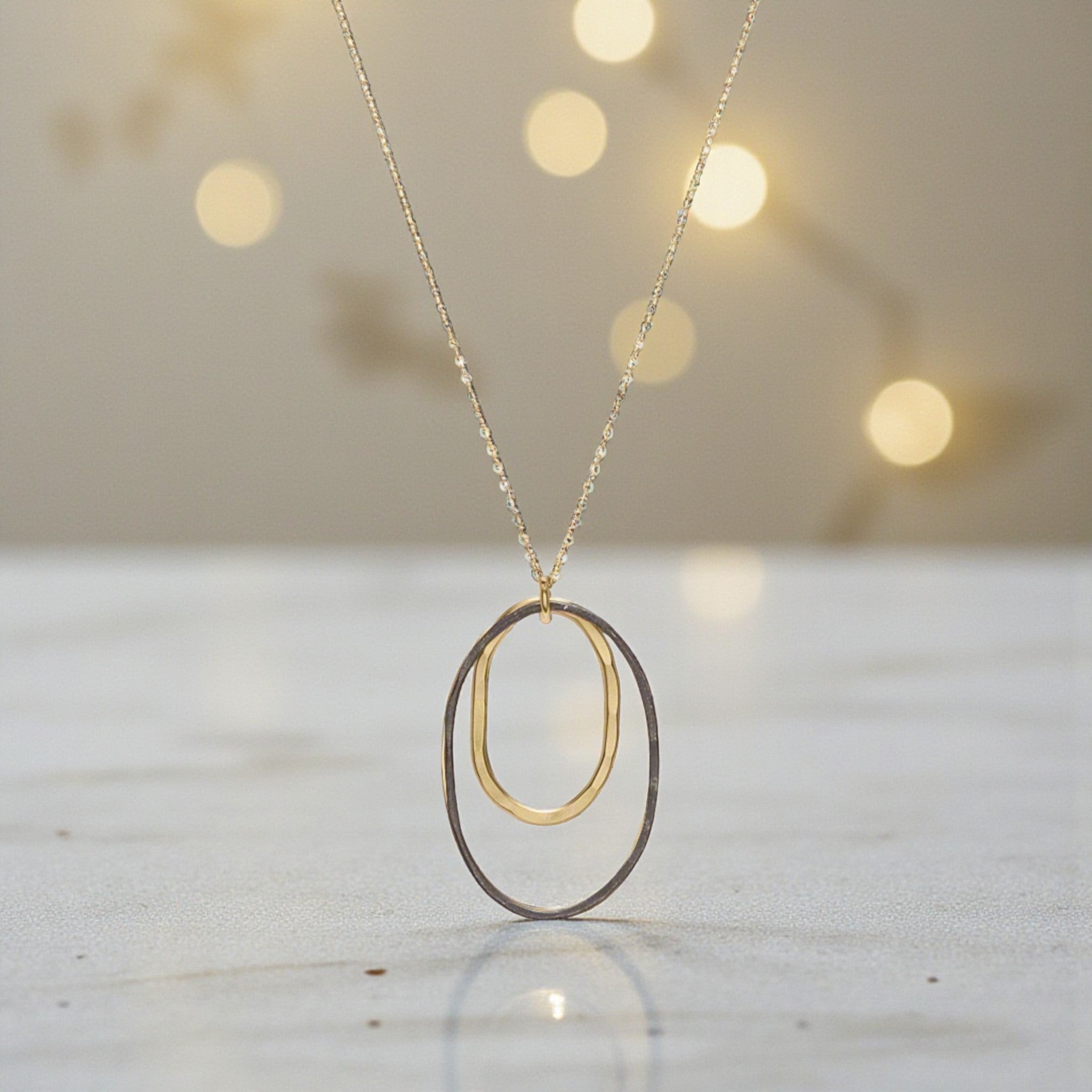 Black + Gold Oval Necklace - Necklaces