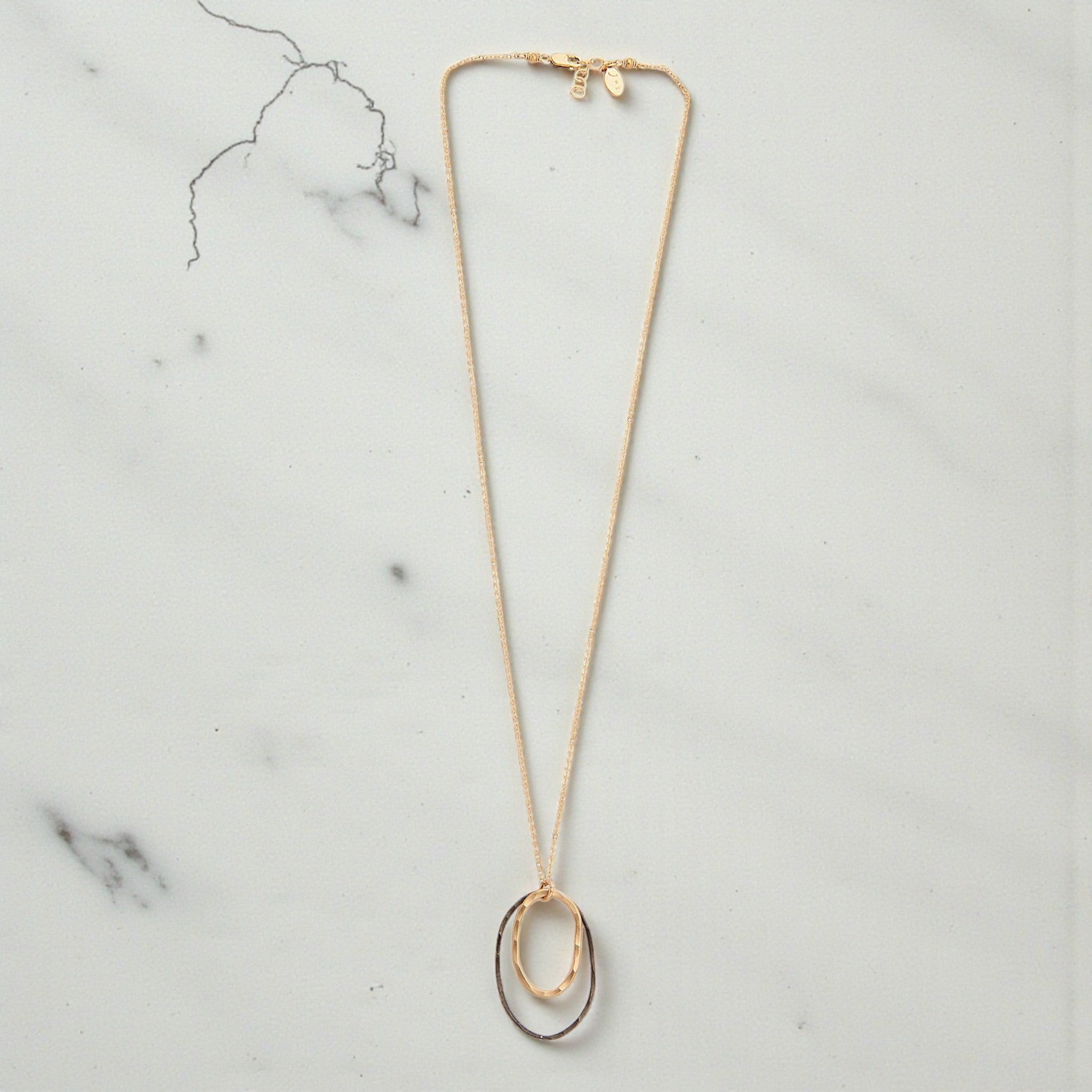 Black + Gold Oval Necklace - Necklaces