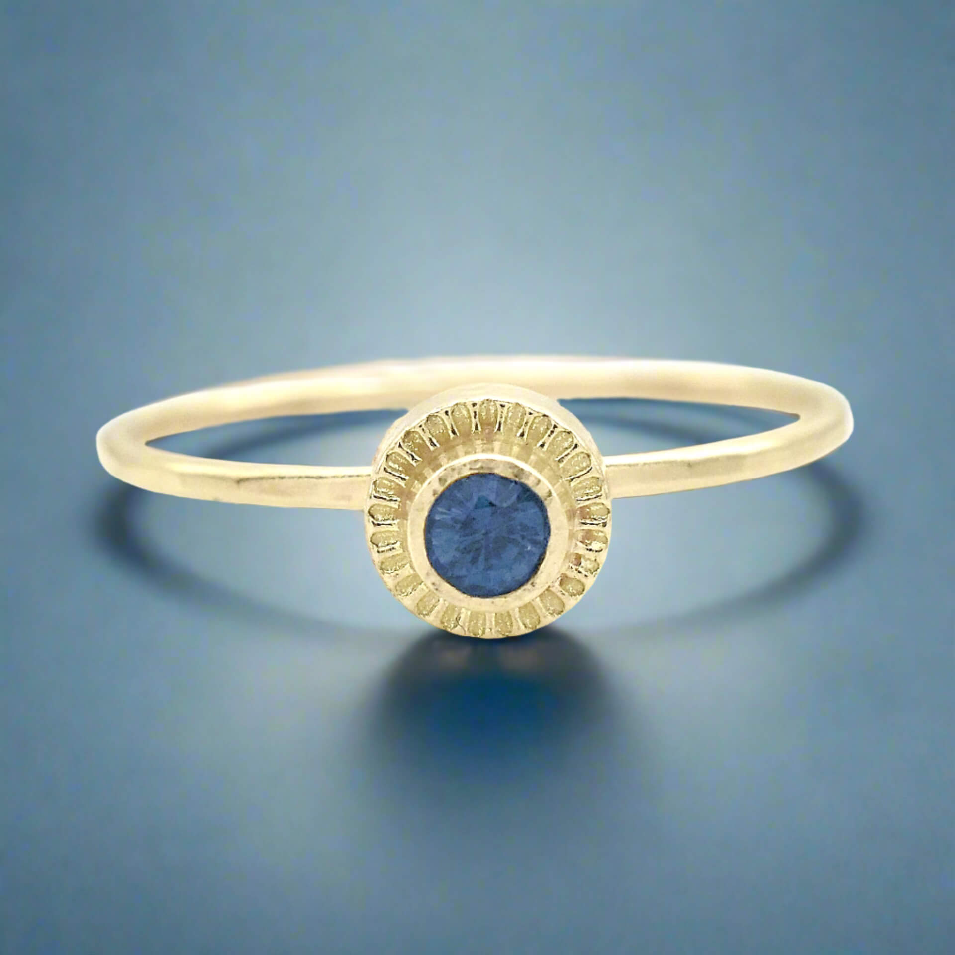 Corrugated Gold Sapphire Ring - Rings
