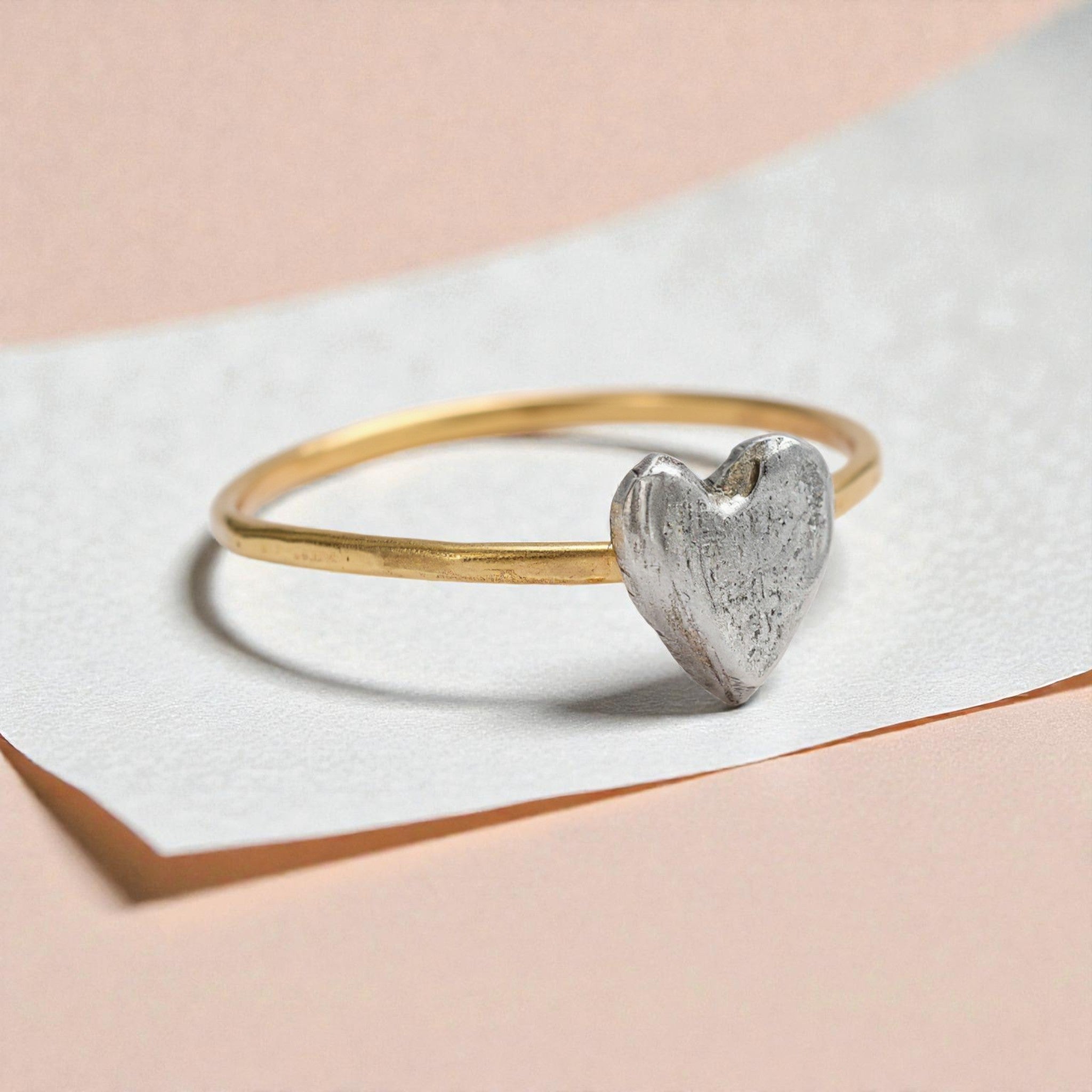 Dainty Silver + Gold Heart Ring - Rings