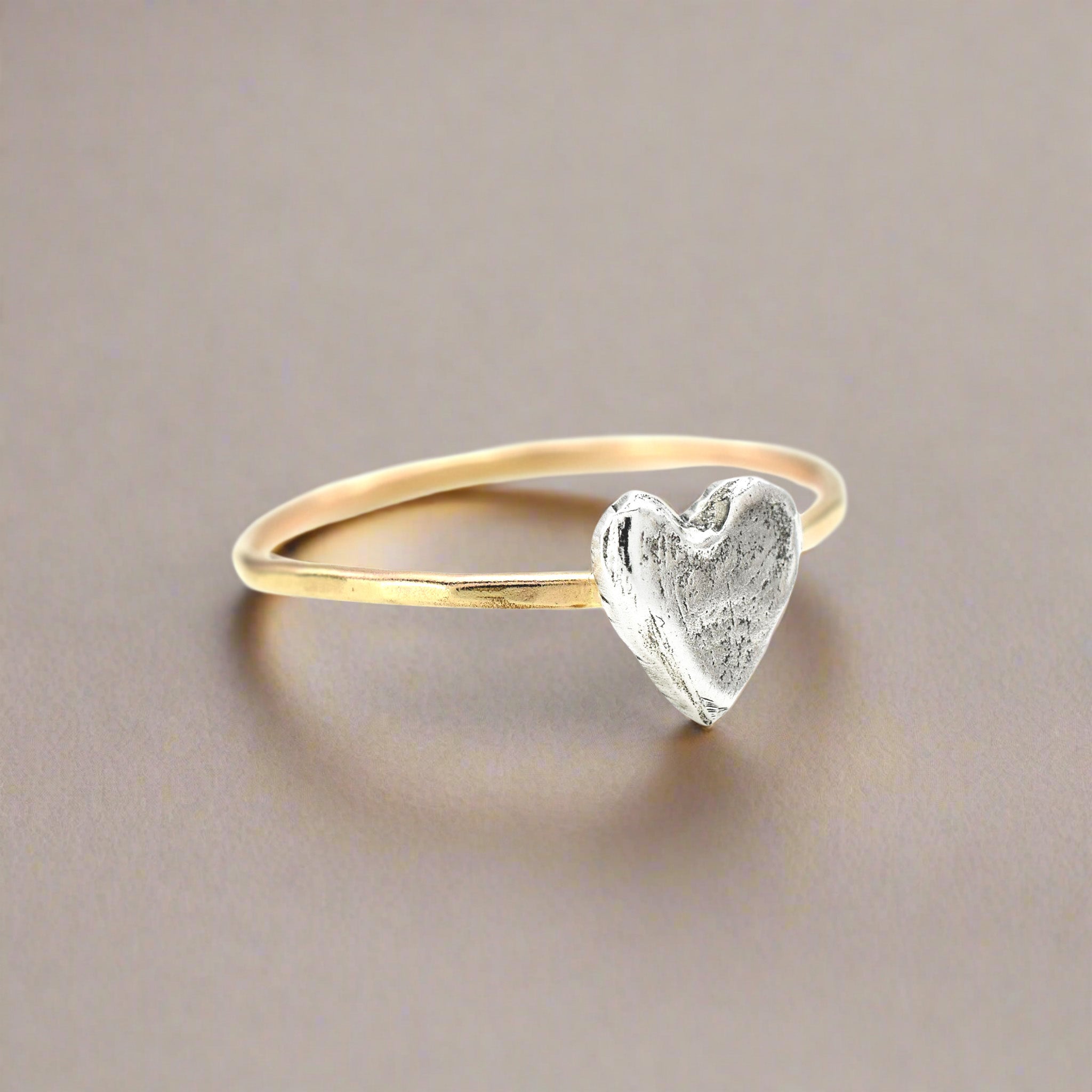Dainty Silver + Gold Heart Ring - Rings