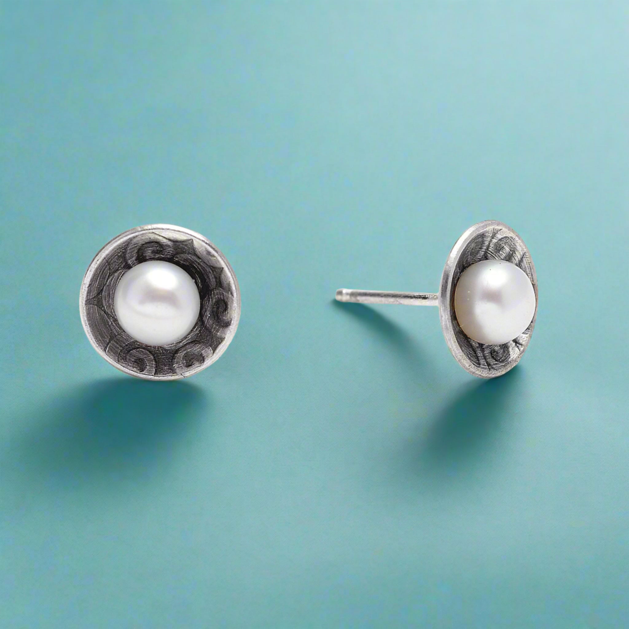 Swirl Disc White Pearl Studs
