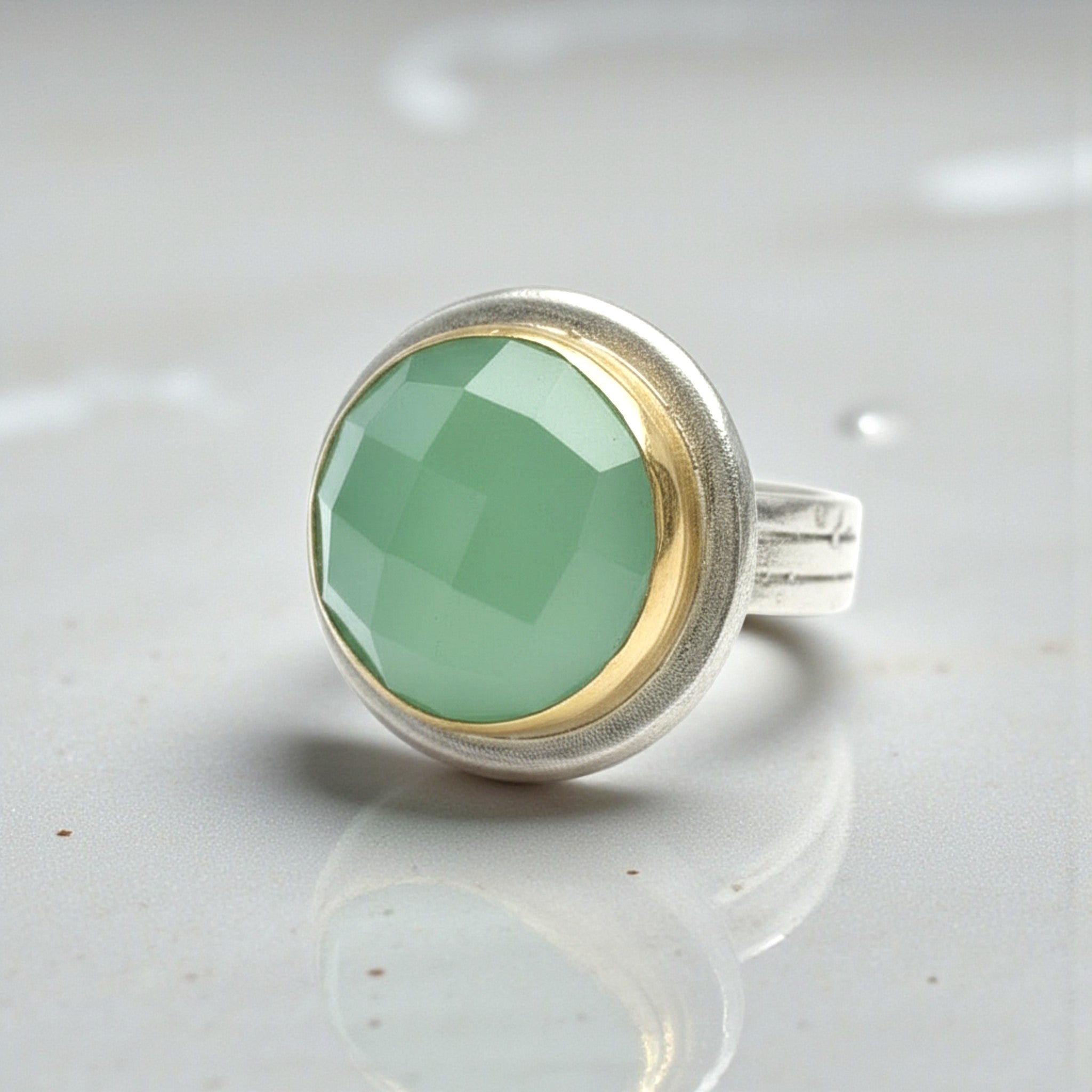 Faceted Round Aqua Chalcedony Ring - Rings