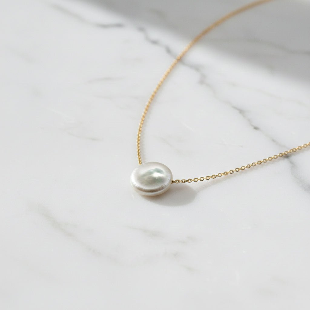 Floating Coin Pearl Necklace - Necklaces