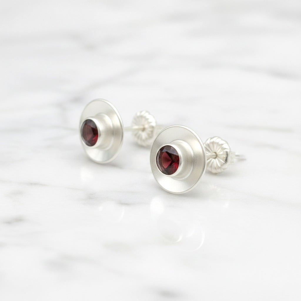 Garnet Cup Stud Earrings - Earrings