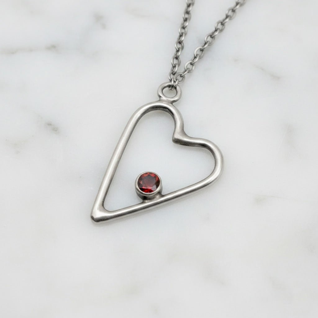 Garnet Heart Pendant Necklace - Necklaces