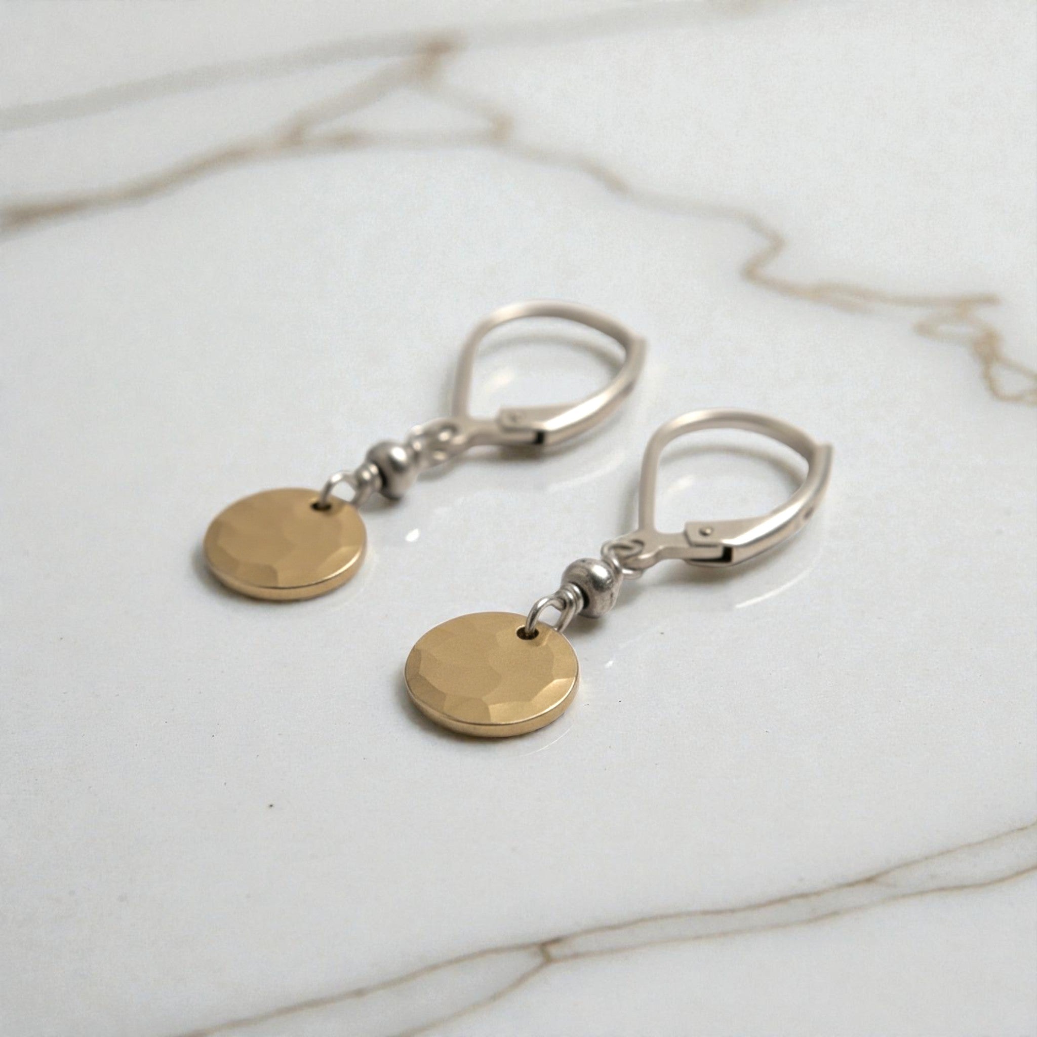 Hammered Gold Disc Drop Earrings