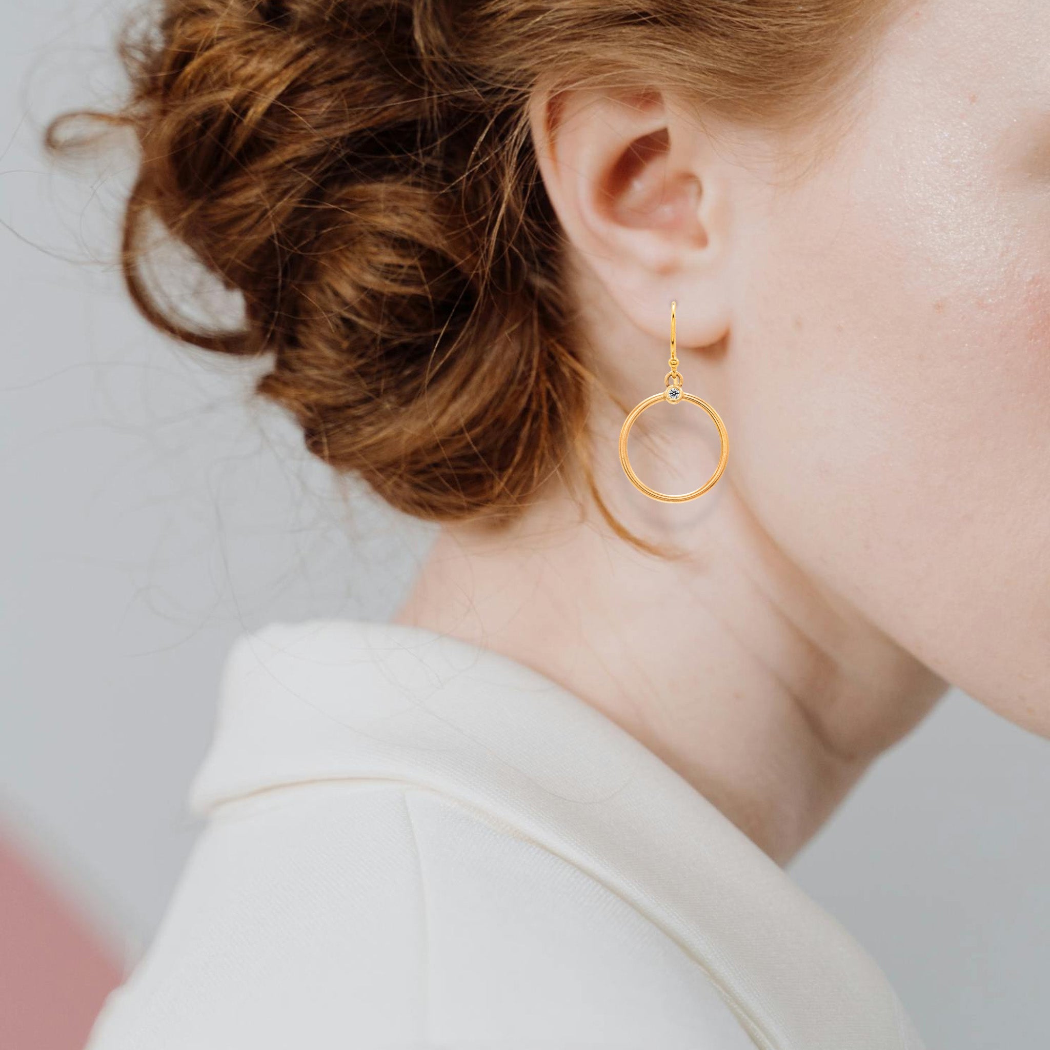 Gold Diamond Circle Earrings - Earrings