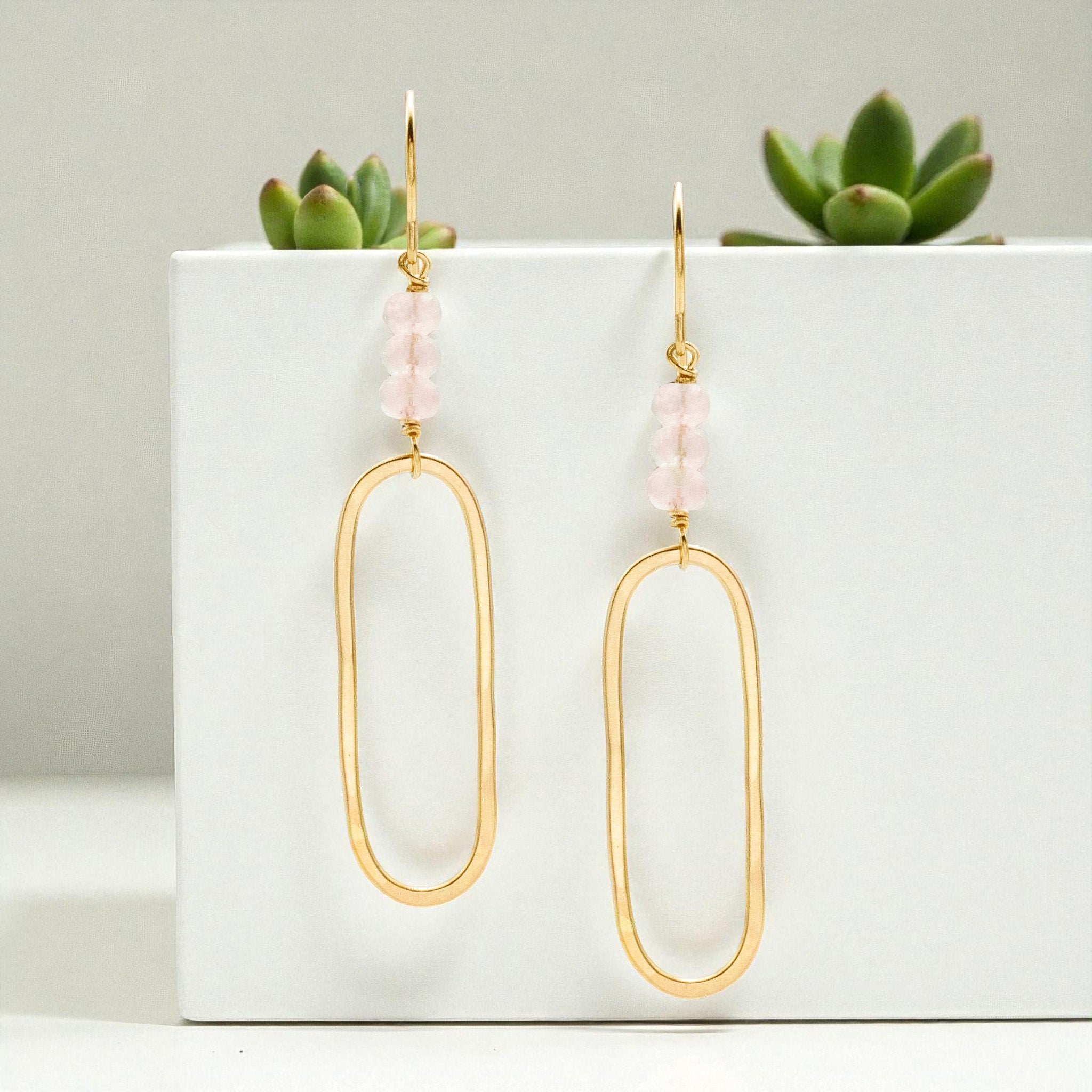 Golden Link Rose Quartz Earrings - Earrings