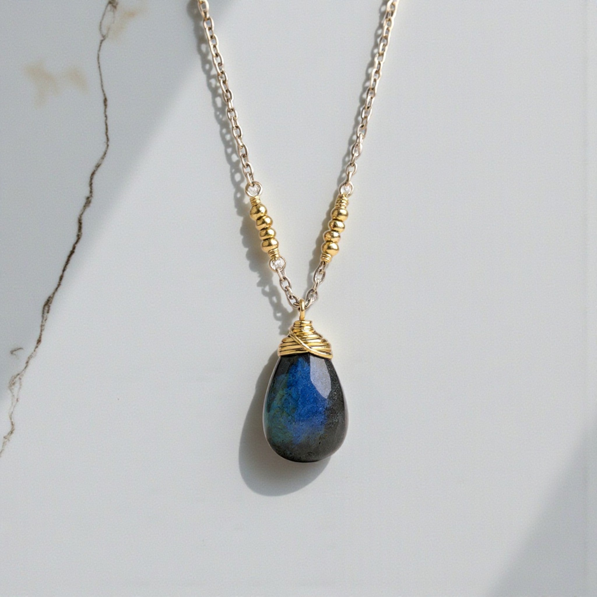 Golden Whispers Labradorite Pear Necklace - Necklaces