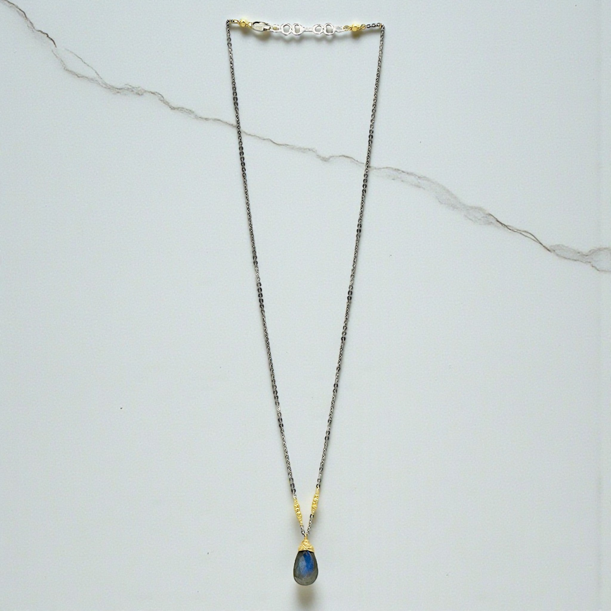 Golden Whispers Labradorite Pear Necklace - Necklaces
