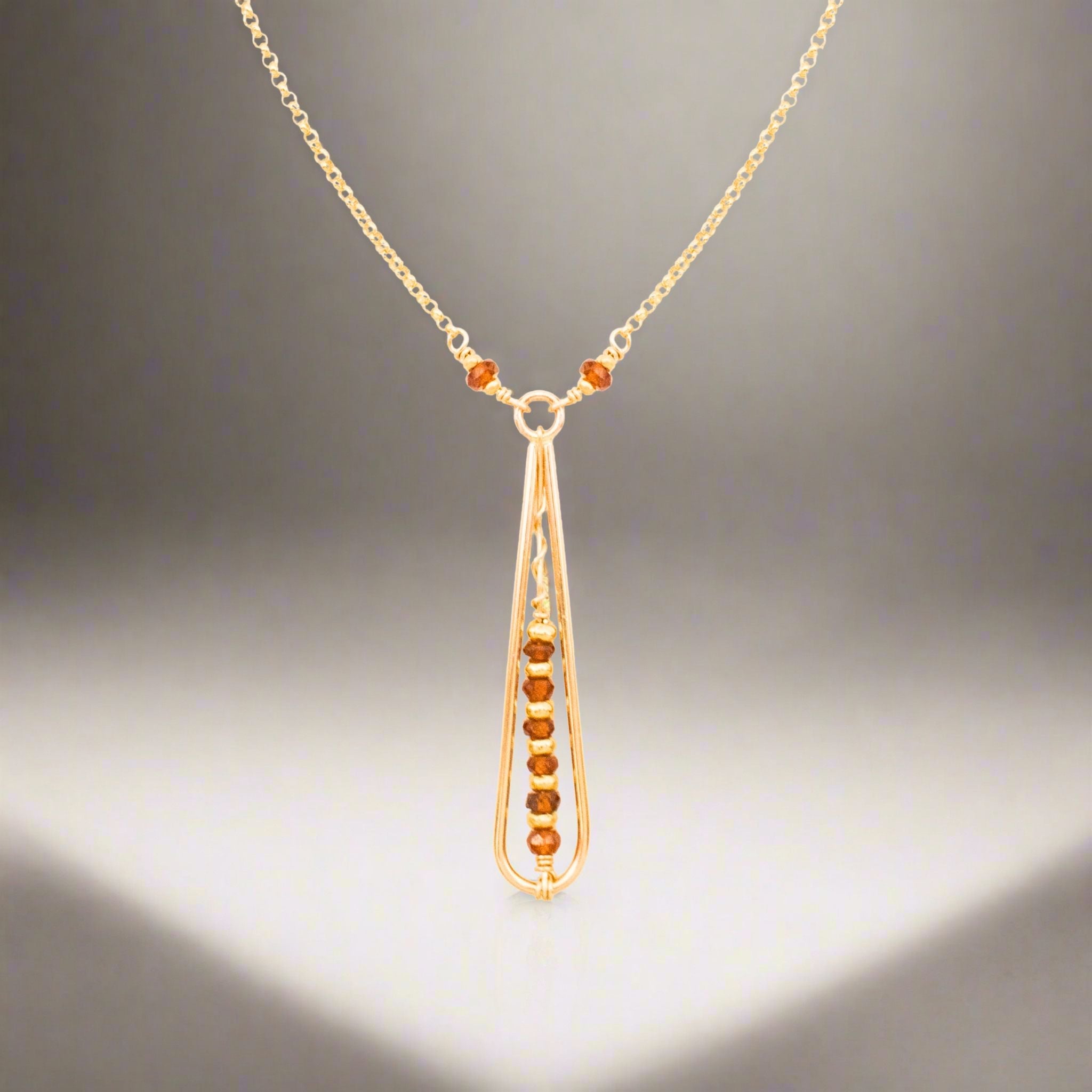 Hessonite Garnet Teardrop Pendant Necklace - Necklaces