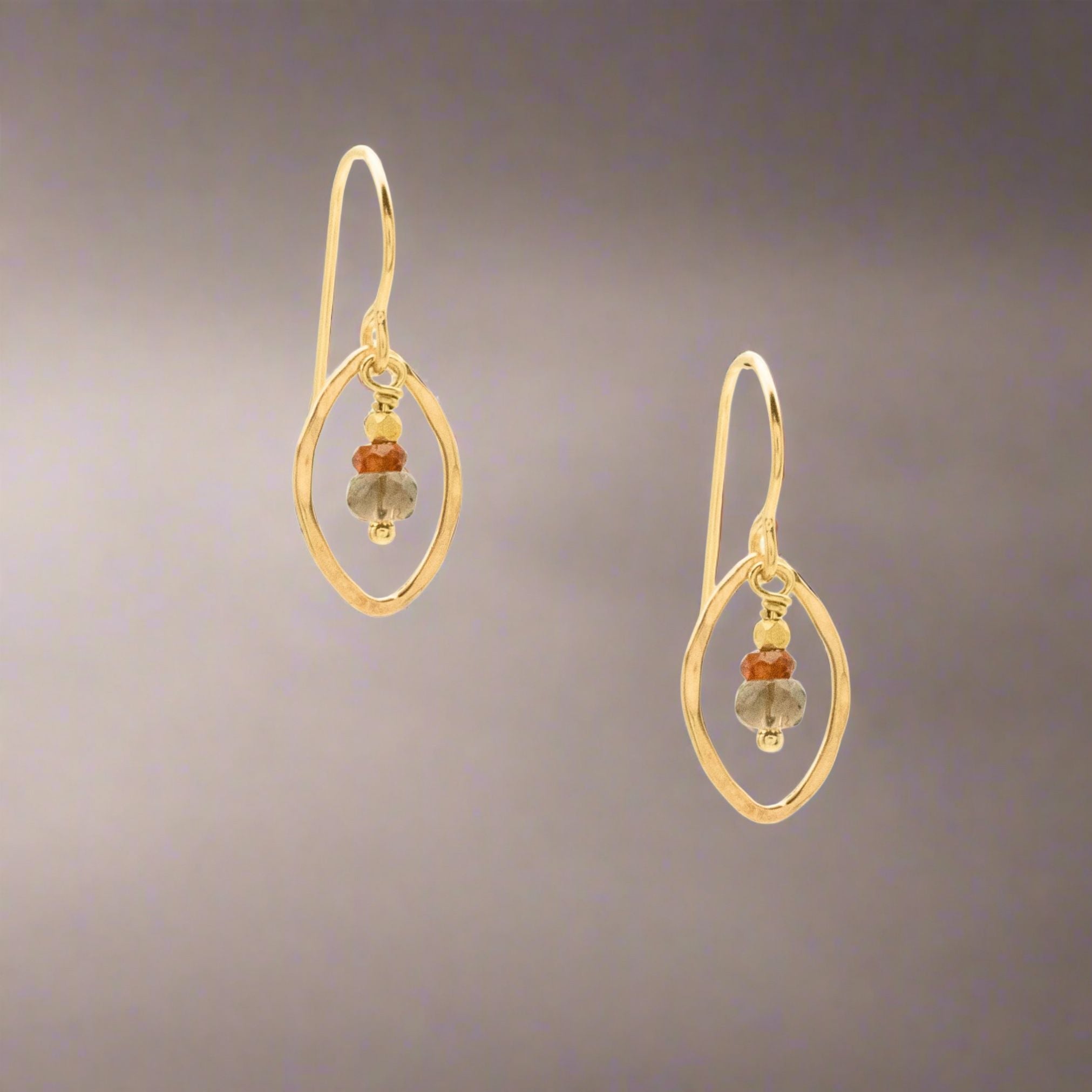 Hessonite Smoky Quartz Oval Earrings - Earrings