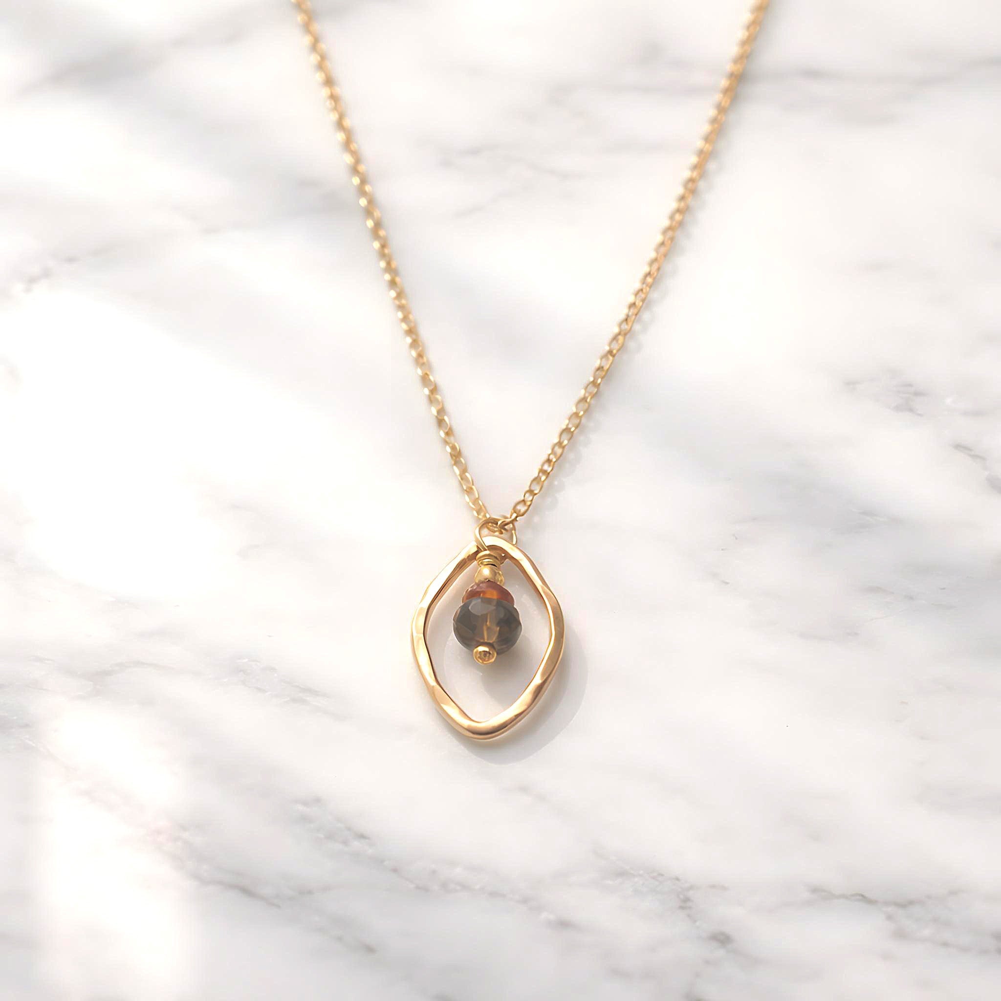 Hessonite Smoky Quartz Oval Necklace - Necklaces