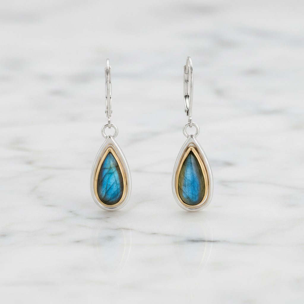 Labradorite Teardrop Mixed Metal Earrings - Earrings
