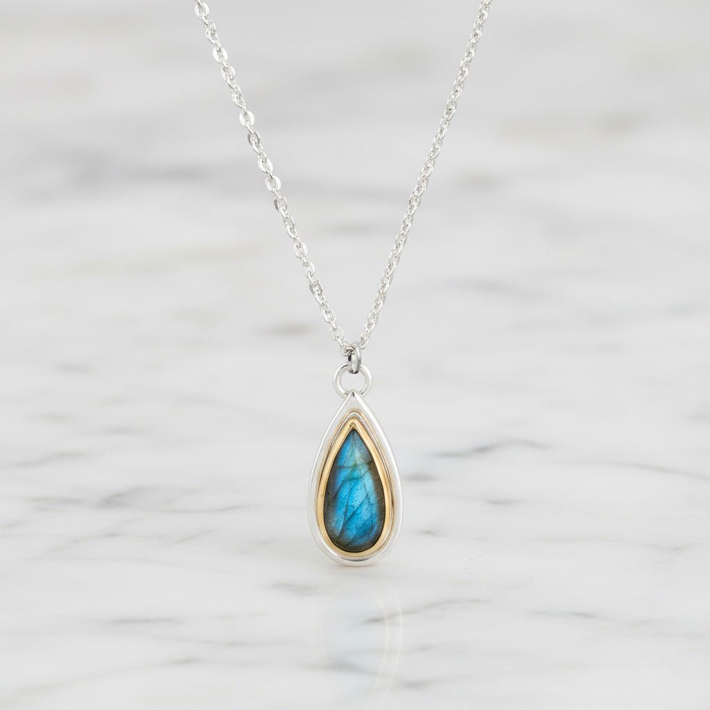 Labradorite Teardrop Mixed Metal Necklace - Necklaces