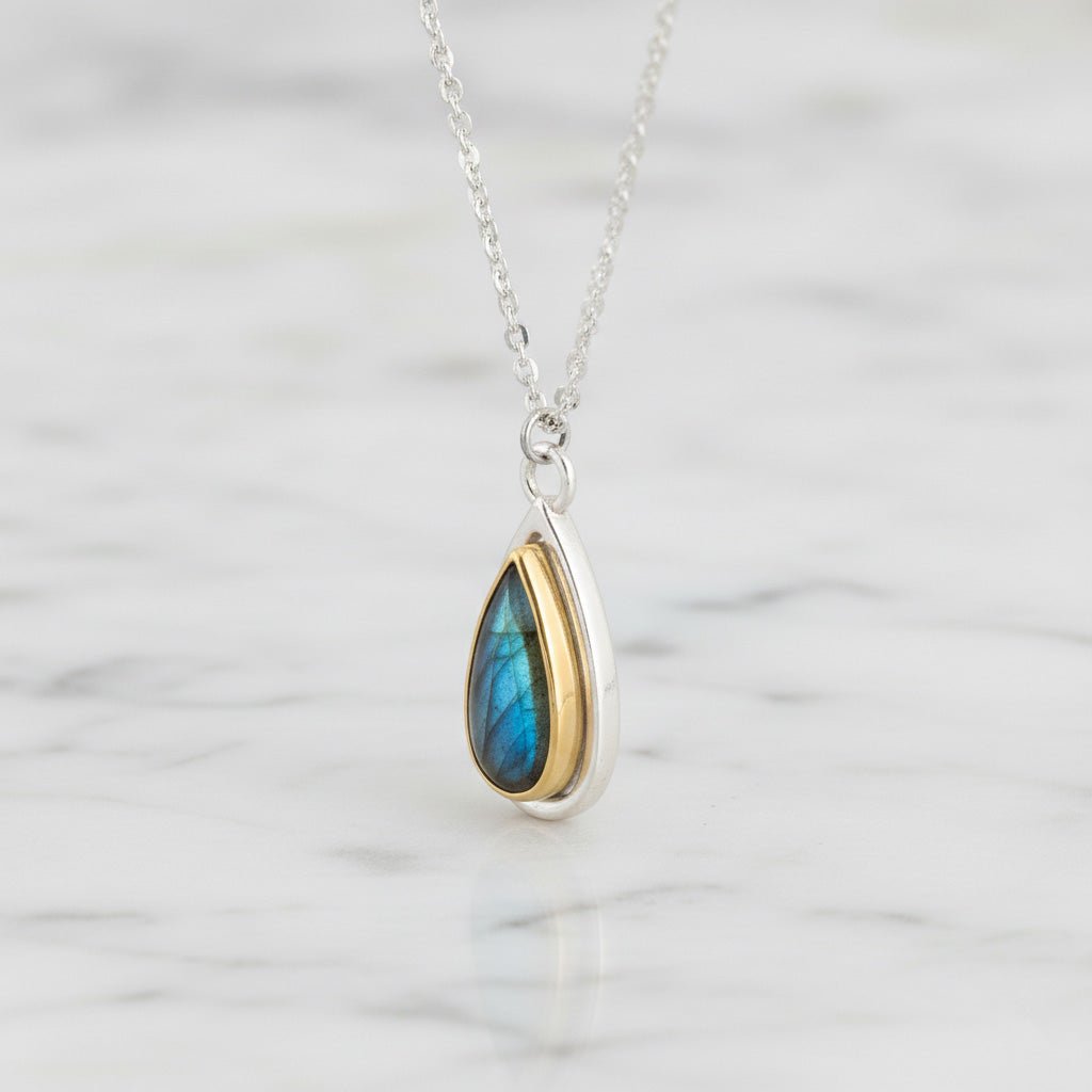 Labradorite Teardrop Mixed Metal Necklace - Necklaces