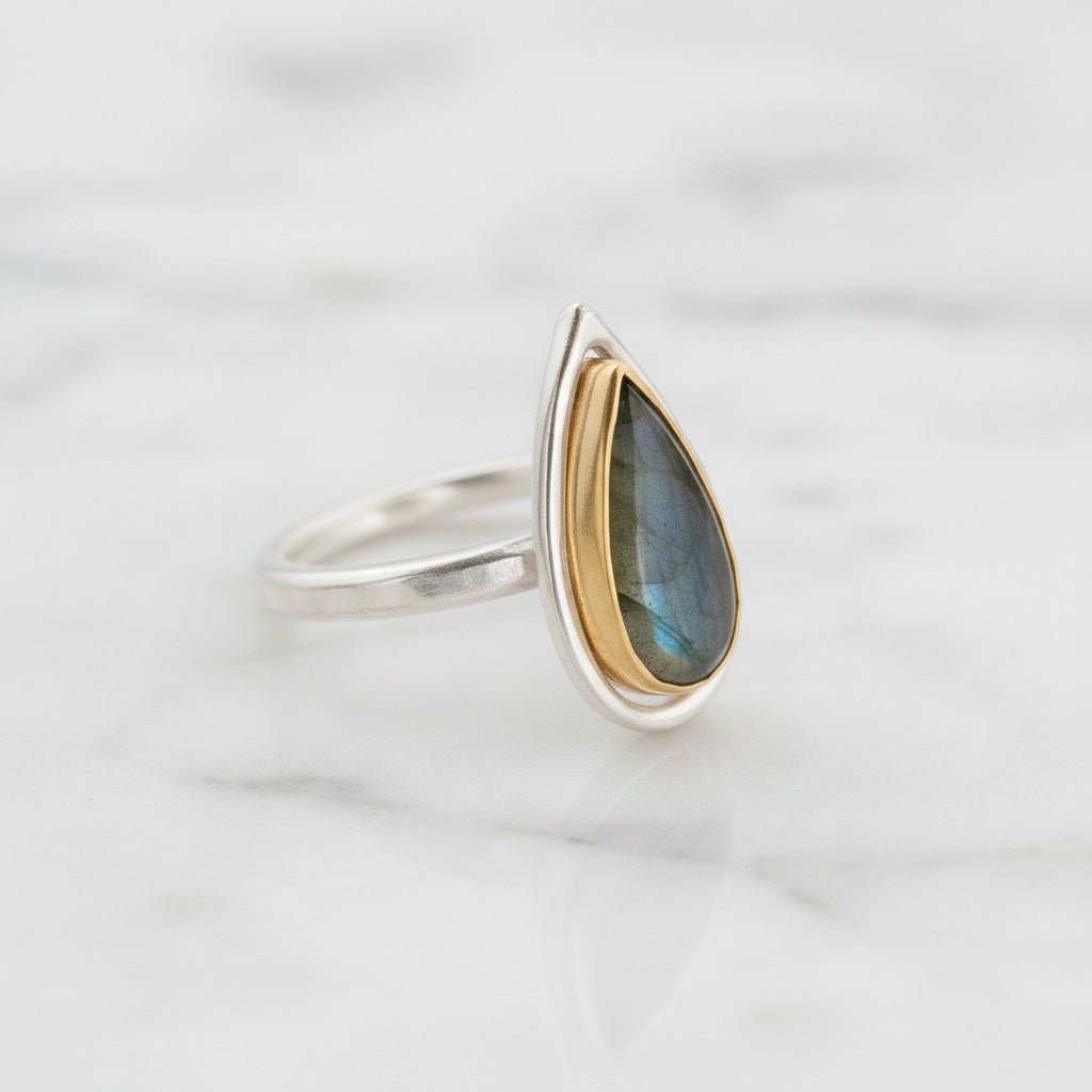 Labradorite Teardrop Mixed Metal Ring - Rings