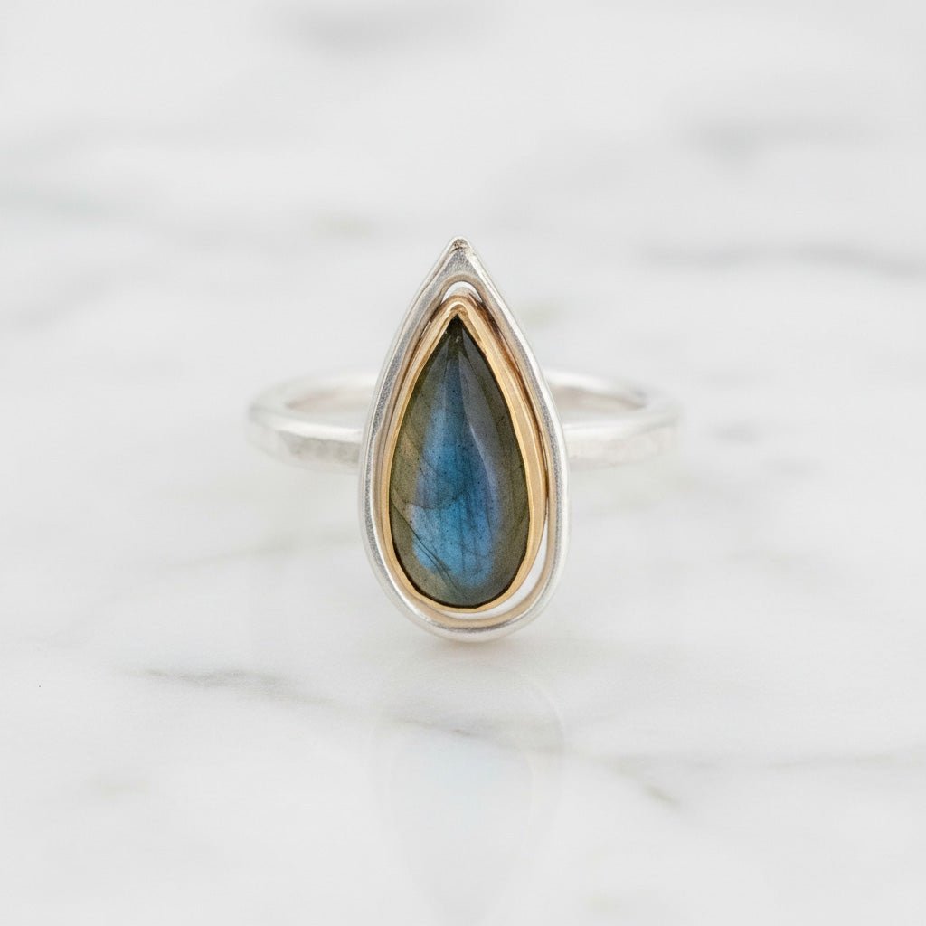 Labradorite Teardrop Mixed Metal Ring - Rings